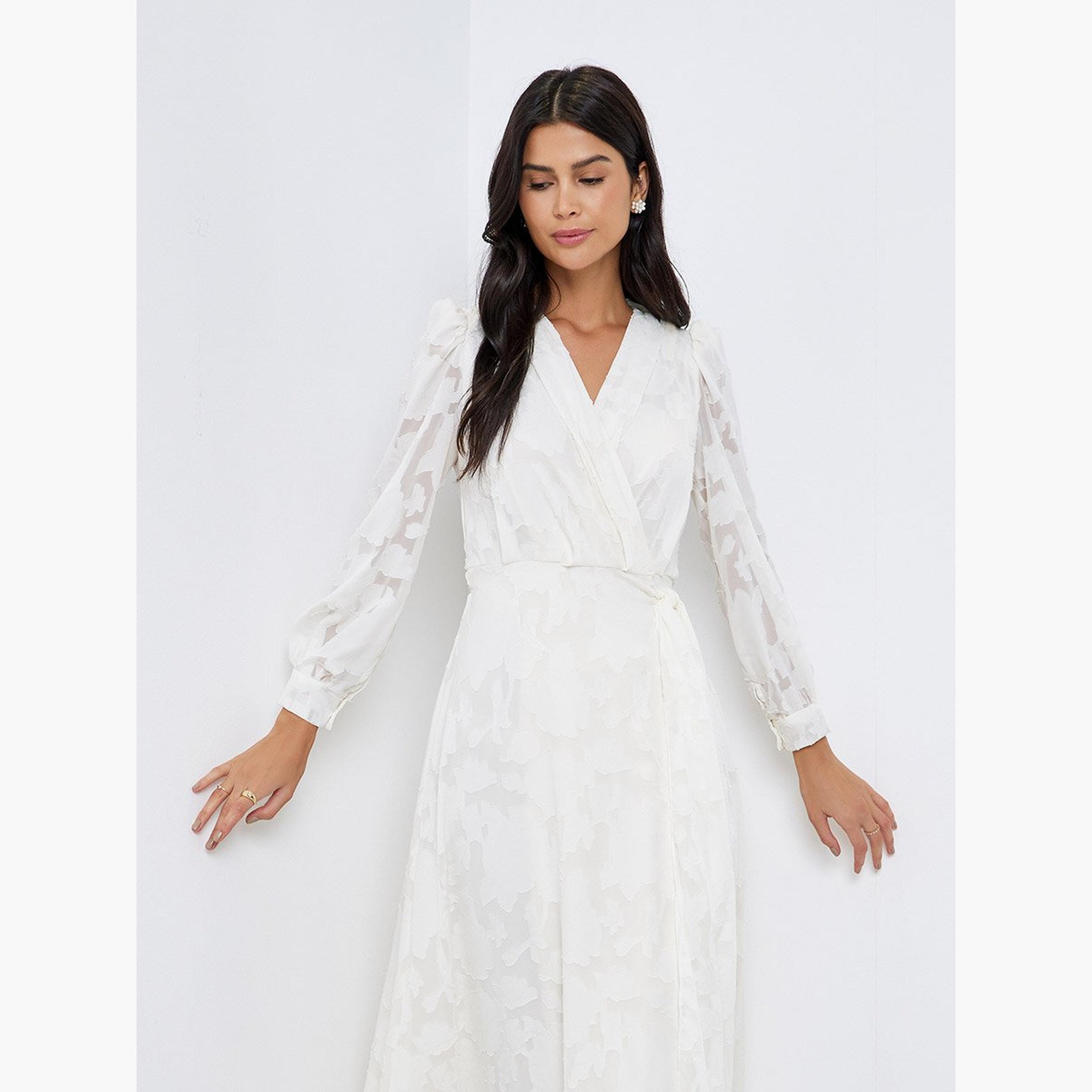 ستايلي - فستان ماكسي ملفوف بأكمام منفوخة من الدانتيل بالكامل-women-clothing-dresses-image-2