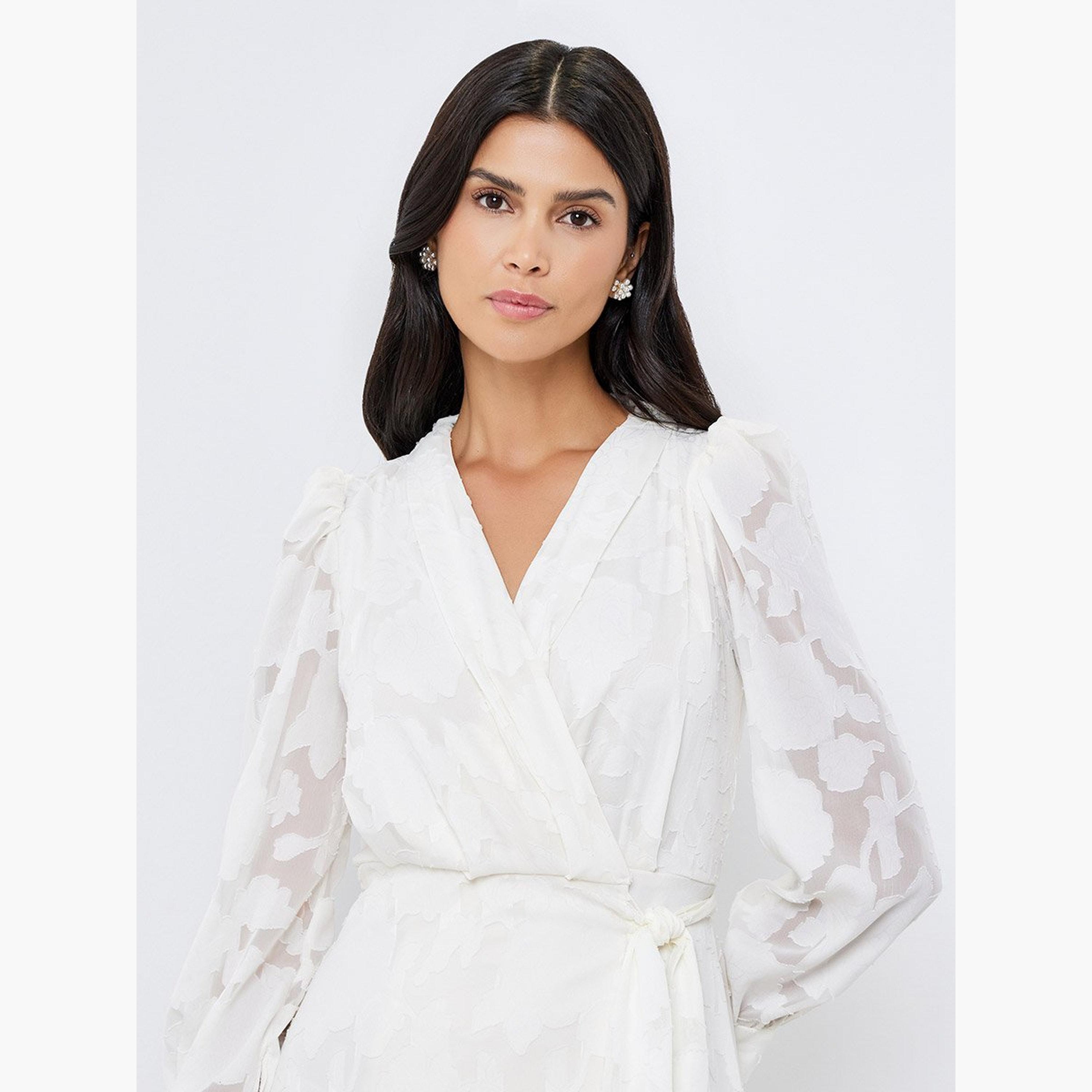 ستايلي - فستان ماكسي ملفوف بأكمام منفوخة من الدانتيل بالكامل-women-clothing-dresses-image-3