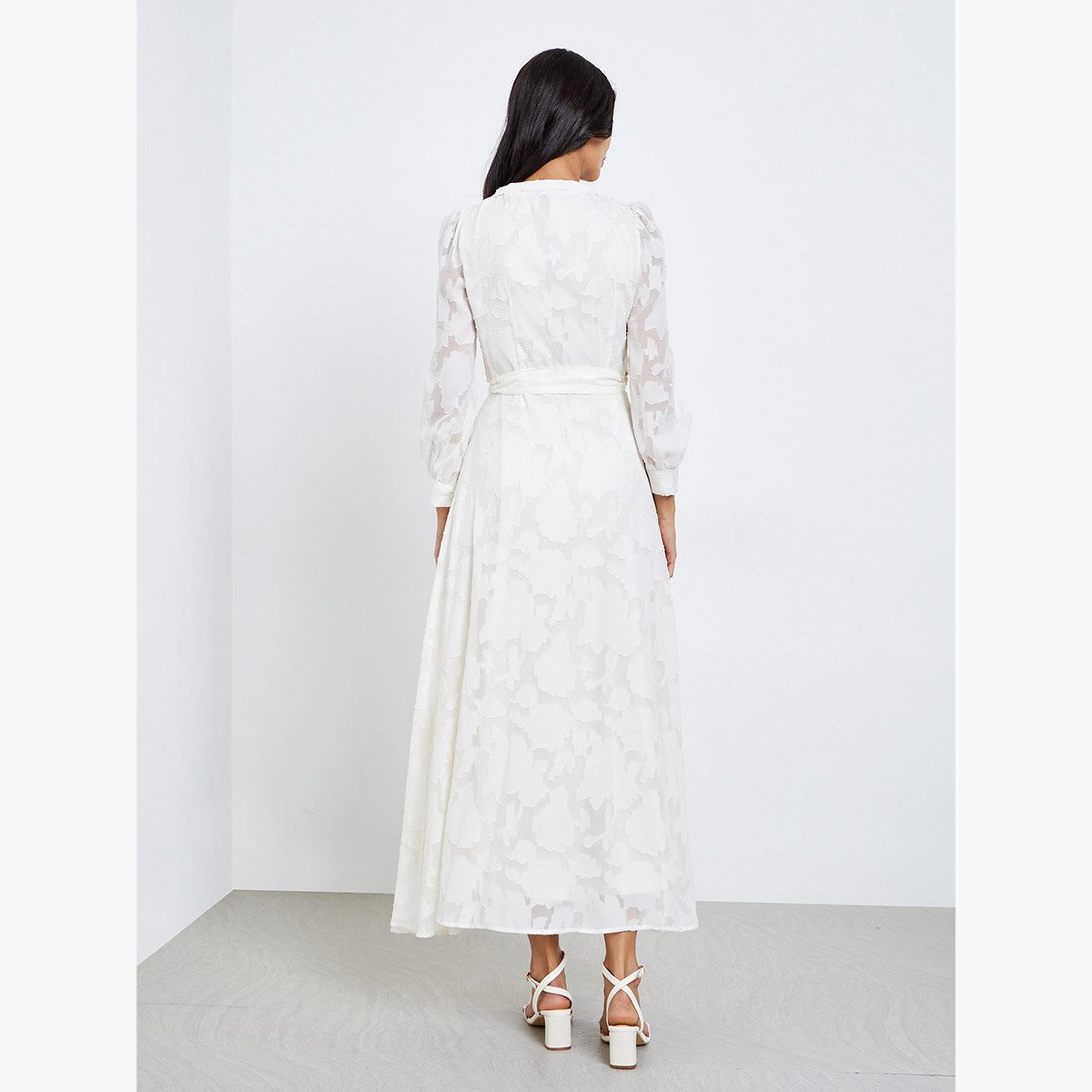 ستايلي - فستان ماكسي ملفوف بأكمام منفوخة من الدانتيل بالكامل-women-clothing-dresses-image-4