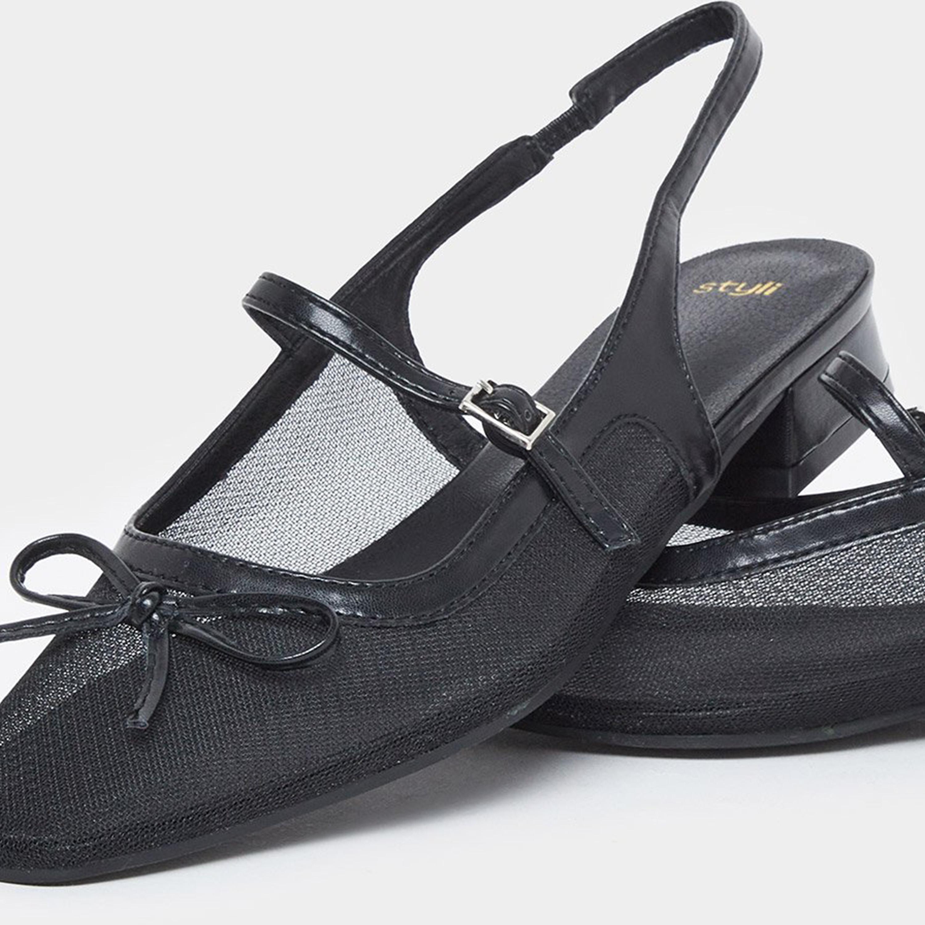 ستايلي - حذاء ماري جين شبكي أسود مع تفاصيل فيونكة-women-shoes-heels-image-4