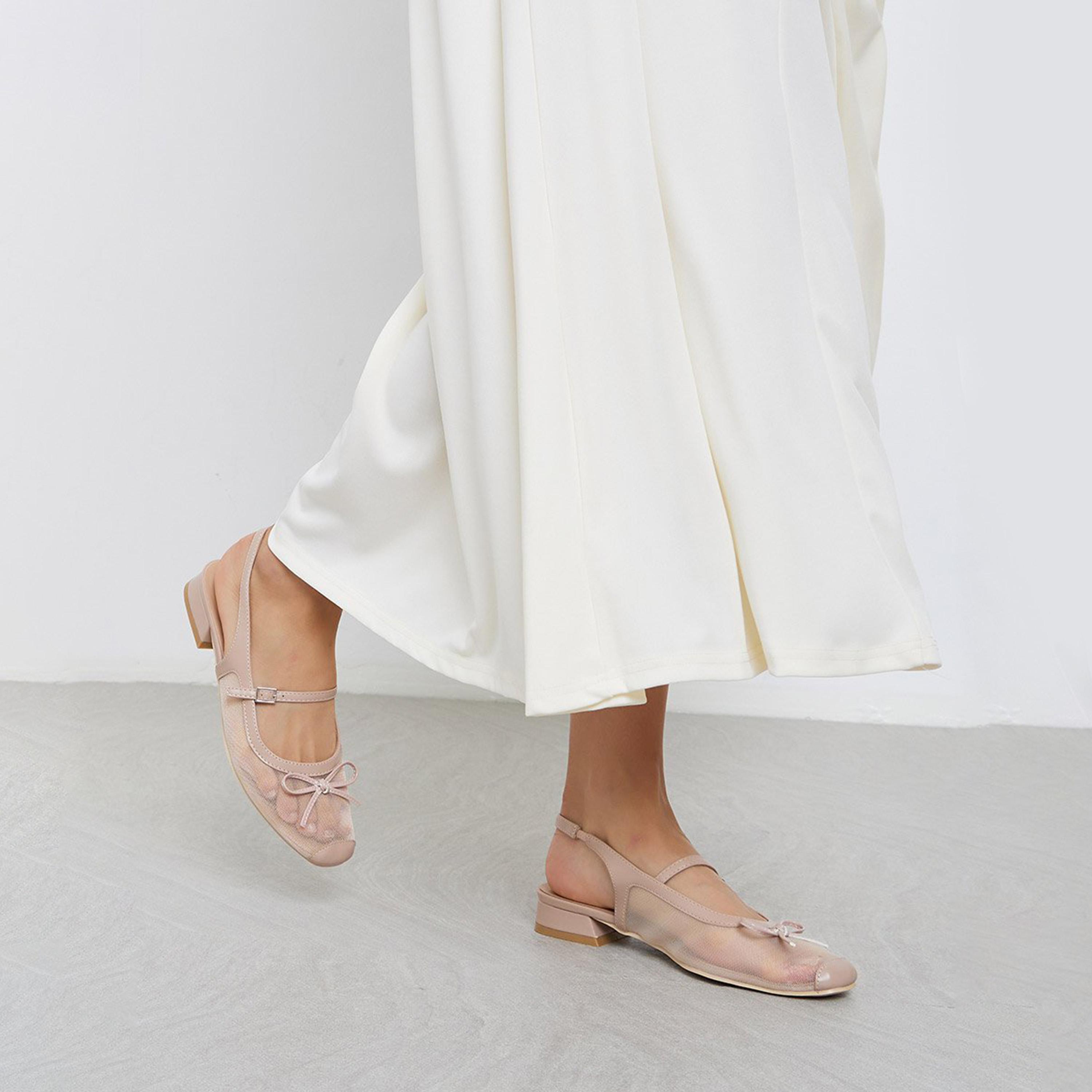 ستايلي - حذاء ماري جين شبكي بيج مع تفاصيل فيونكة-women-shoes-heels-image-2