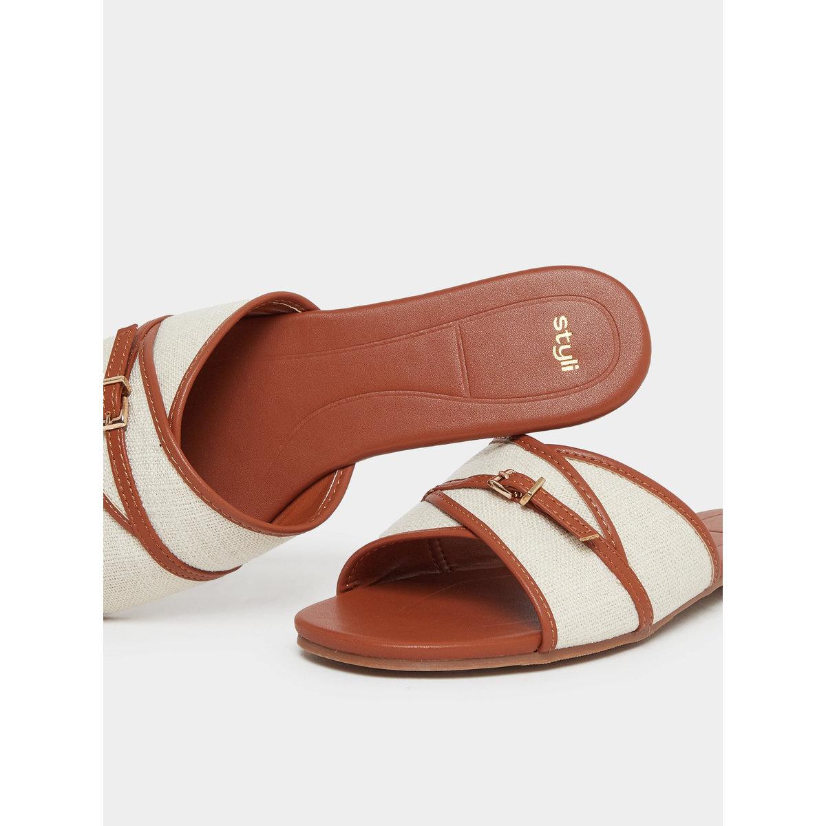 Styli Buckle Detail Slip On Sandals-women-shoes-sandals-flats-image-4