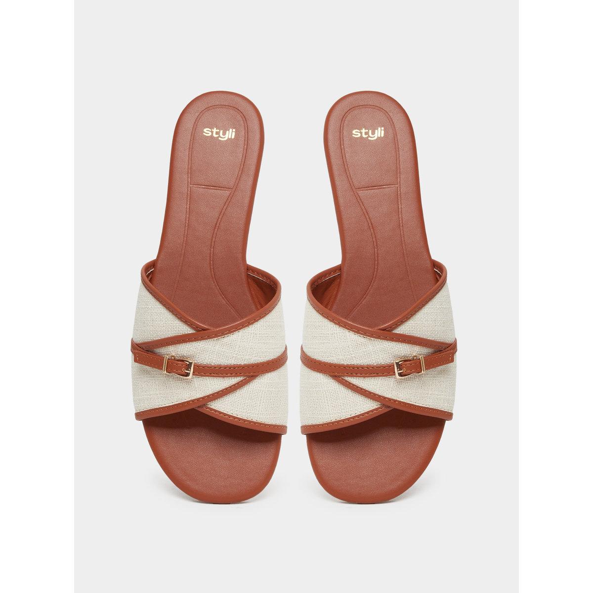 Styli Buckle Detail Slip On Sandals-women-shoes-sandals-flats-image-6