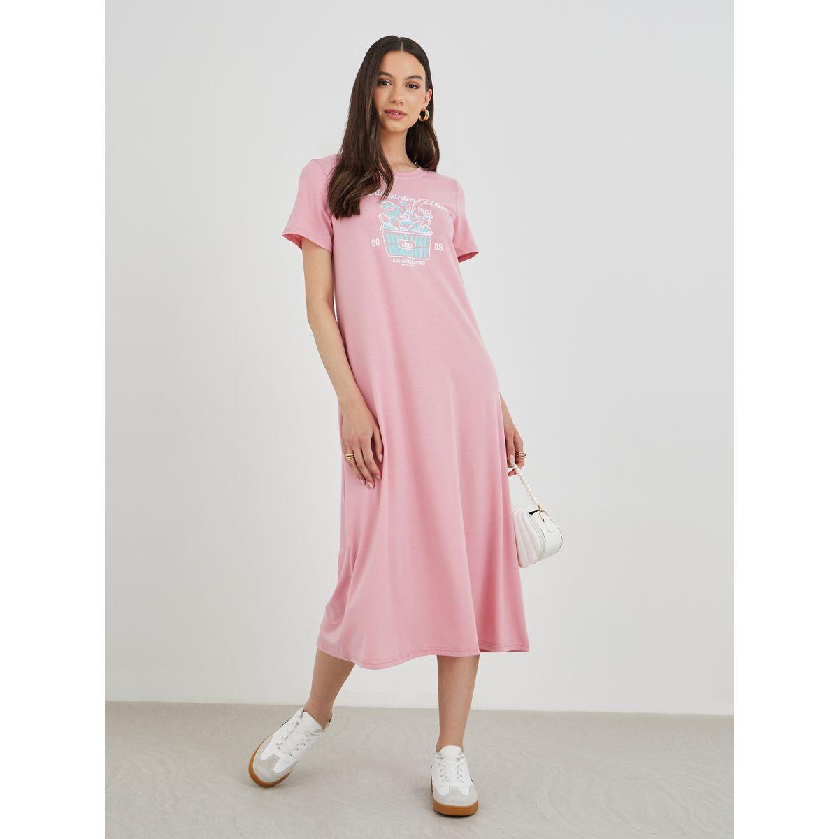 Styli Graphic Print Round Neck A-Line Midi Dress-women-clothing-dresses-image-1