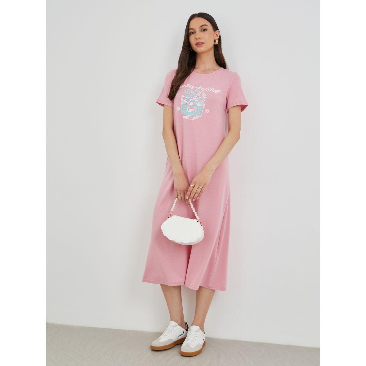 Styli Graphic Print Round Neck A-Line Midi Dress-women-clothing-dresses-image-2