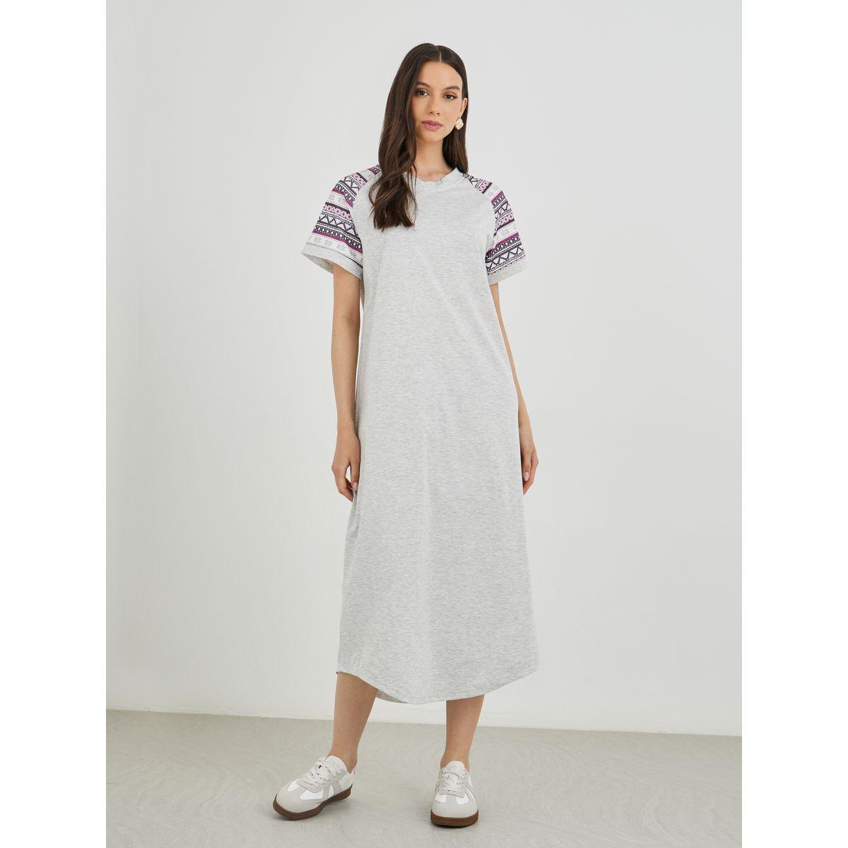 فستان ميدي بياقة دائرية وأكمام ريجلان-women-clothing-dresses-image-2