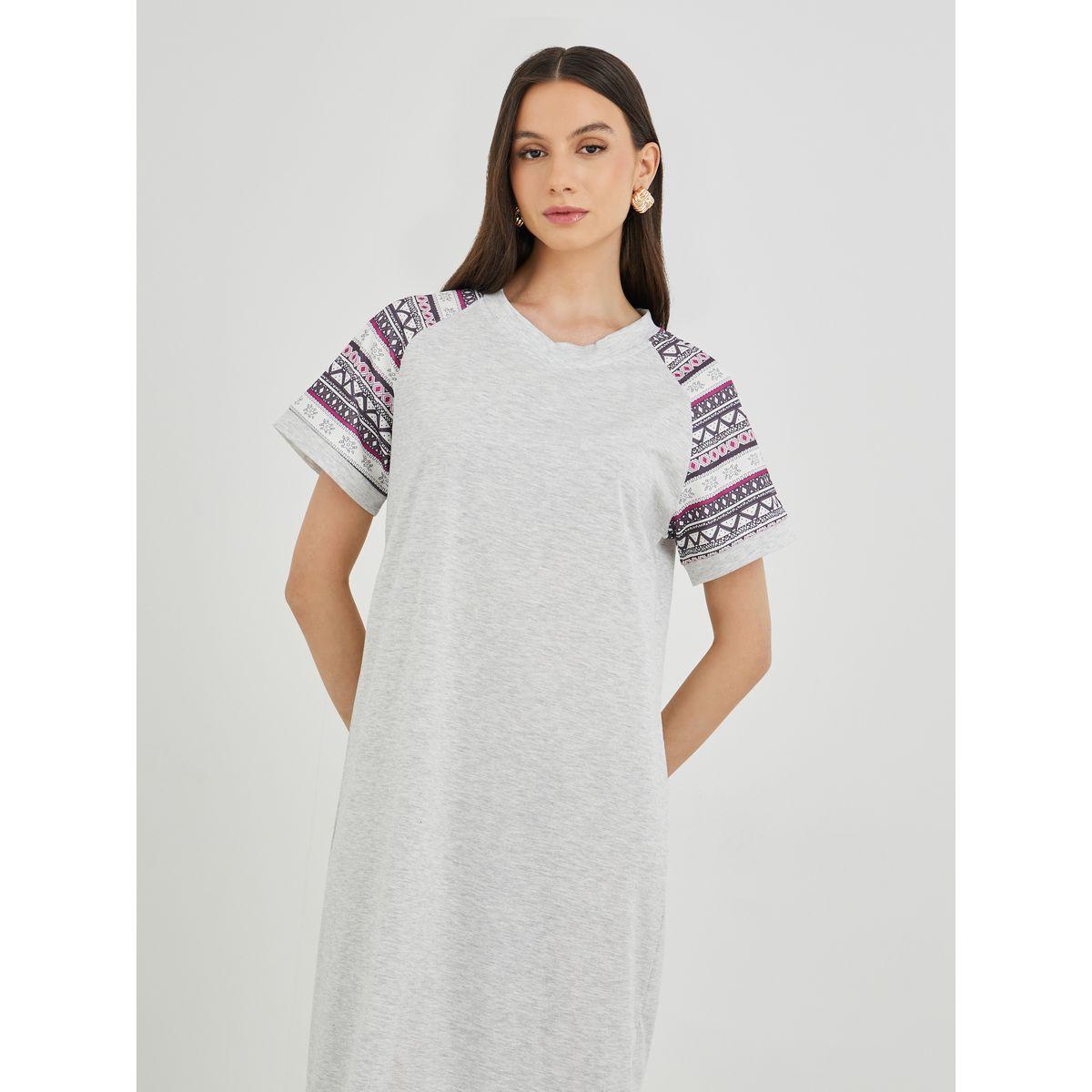 Styli Printed Reglan Sleeve Round Neck Midi Dress-women-clothing-dresses-image-3