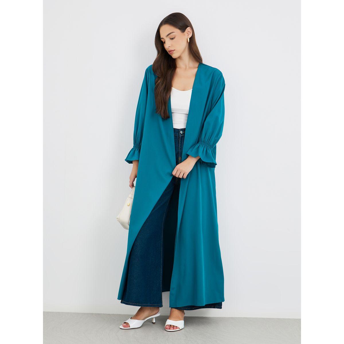 Styli Solid Smocking Cuff Detail Abaya-women-arabicclothing-abayas-image-2
