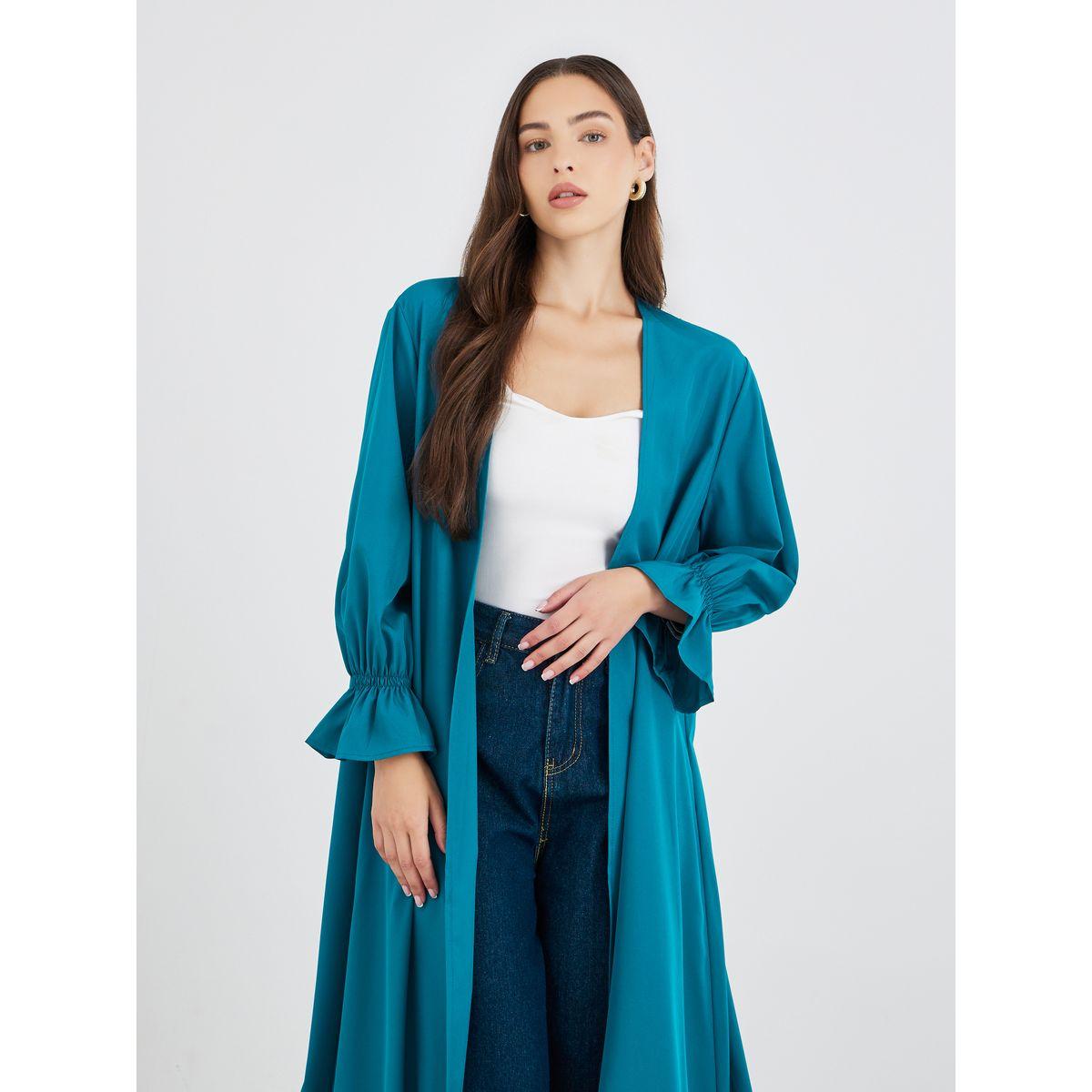 Styli Solid Smocking Cuff Detail Abaya-women-arabicclothing-abayas-image-3