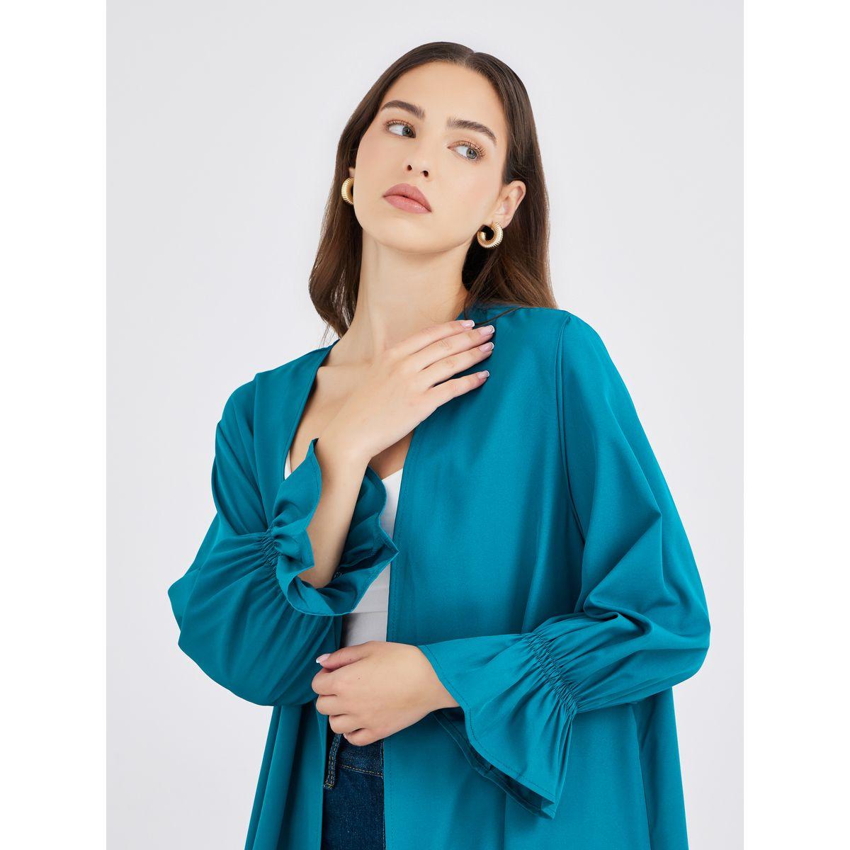 Styli Solid Smocking Cuff Detail Abaya-women-arabicclothing-abayas-image-4