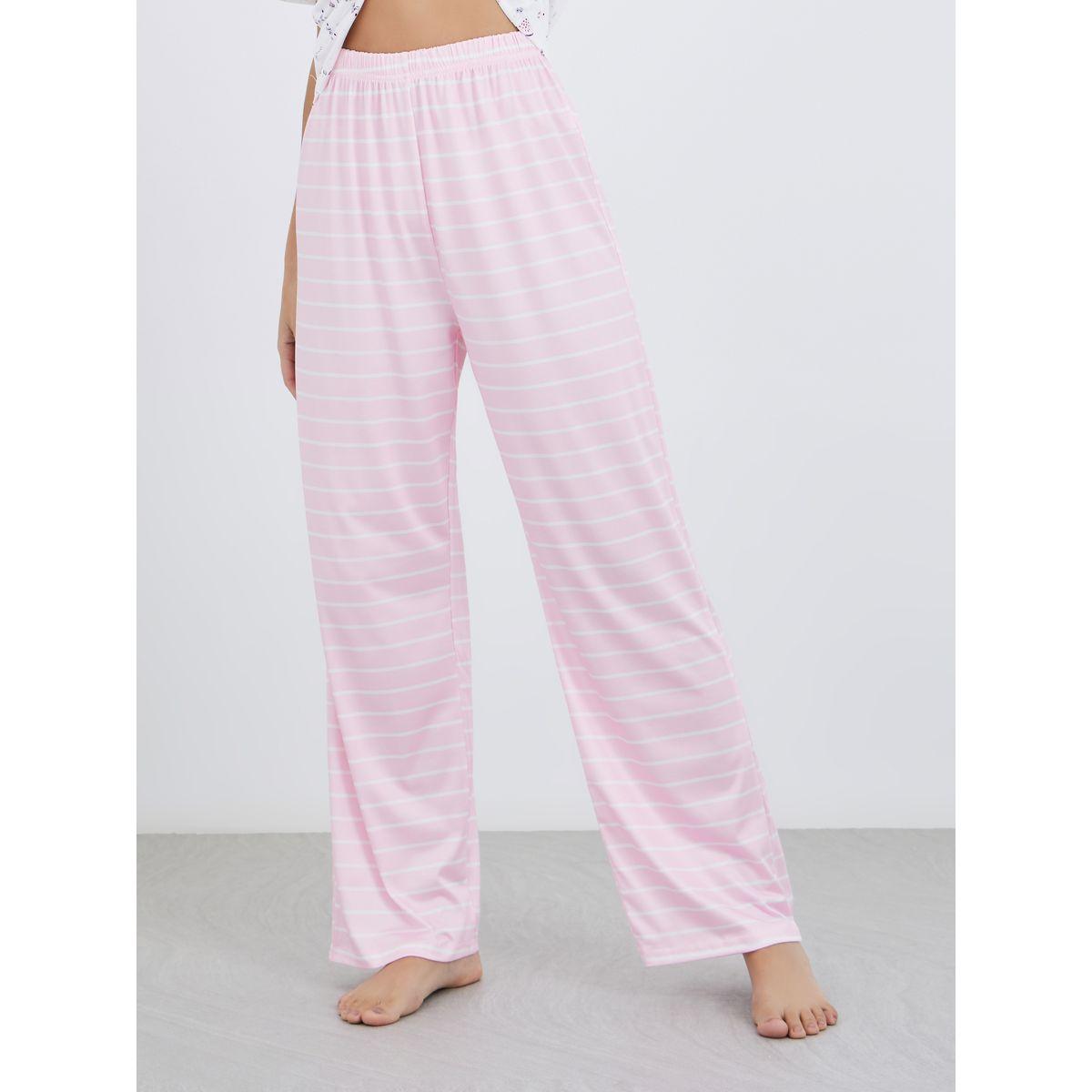 Styli Disty Print Square Neck T-Shirt and Striped Pyjama Set-women-clothing-nightwear-pyjamas-longsets-image-4