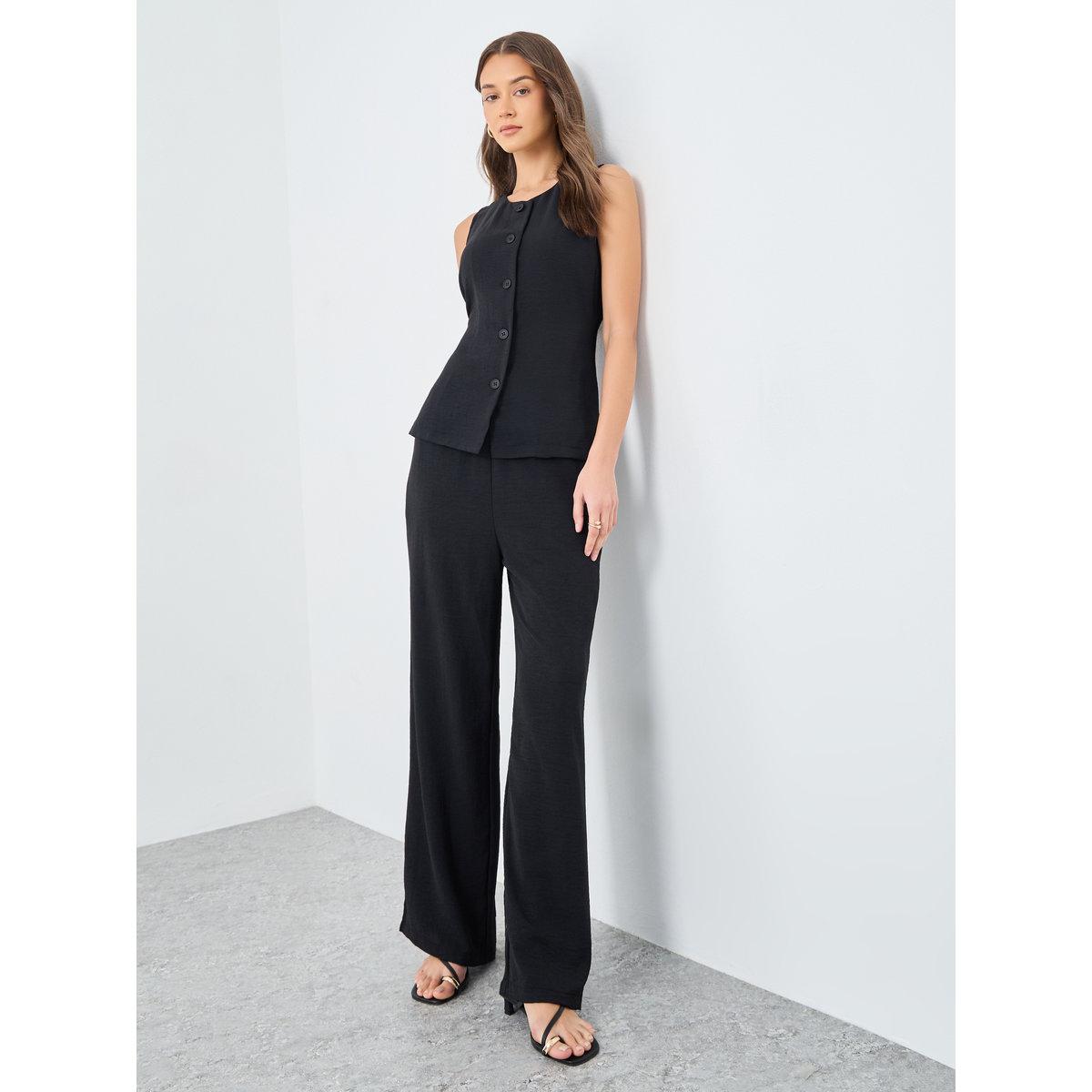 Styli Women Black Buttoned Top and Pants Co-Ords-women-clothing-coordsets-image-1