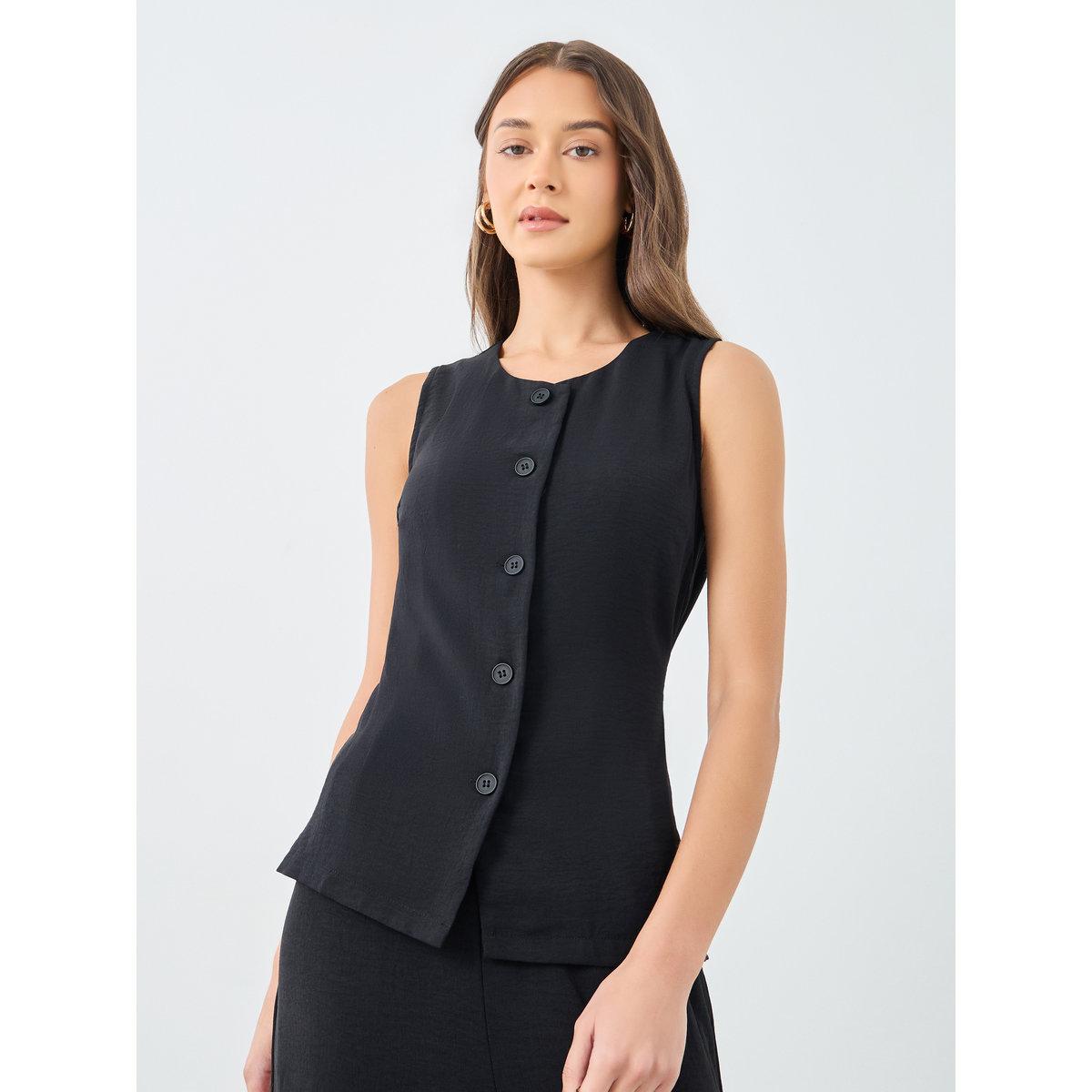 Styli Women Black Buttoned Top and Pants Co-Ords-women-clothing-coordsets-image-2