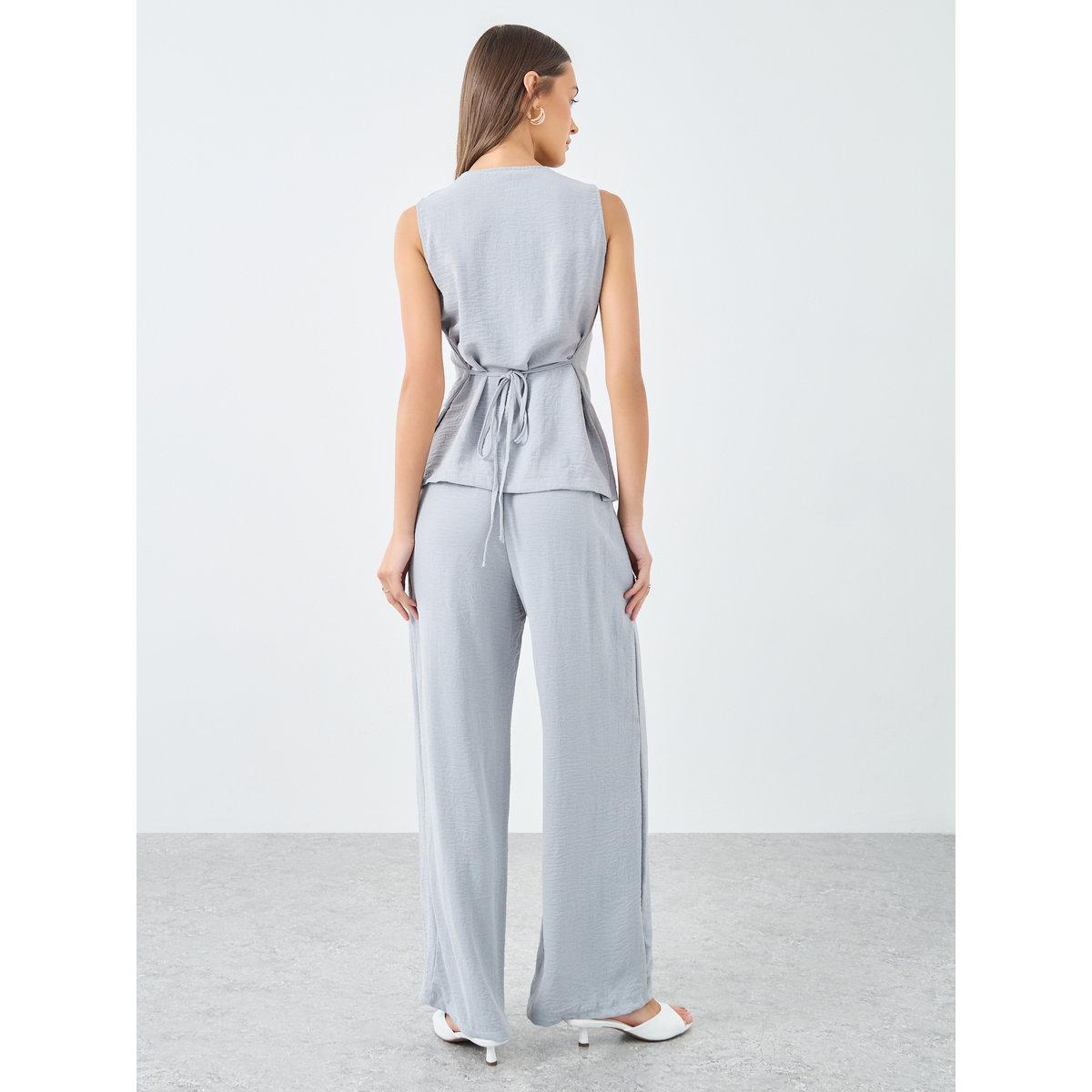 Styli Women Grey Buttoned Top and Pants Co-Ords-women-clothing-coordsets-image-5