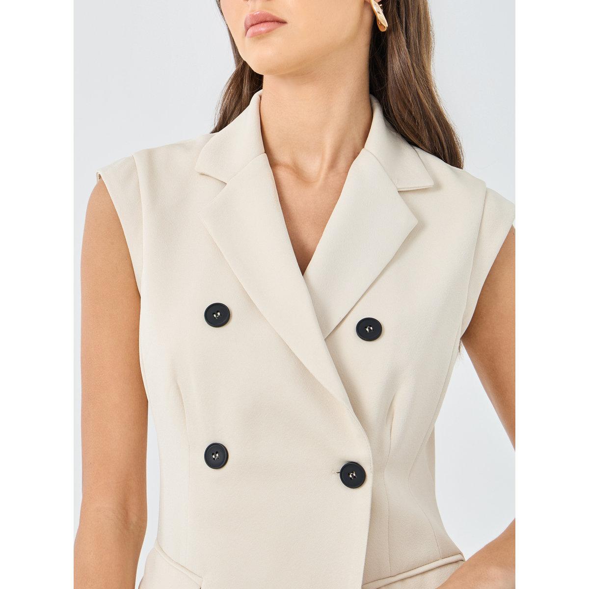 Styli Cream Double Breasted Blazer and Pants Co-Ords-women-clothing-coordsets-image-3