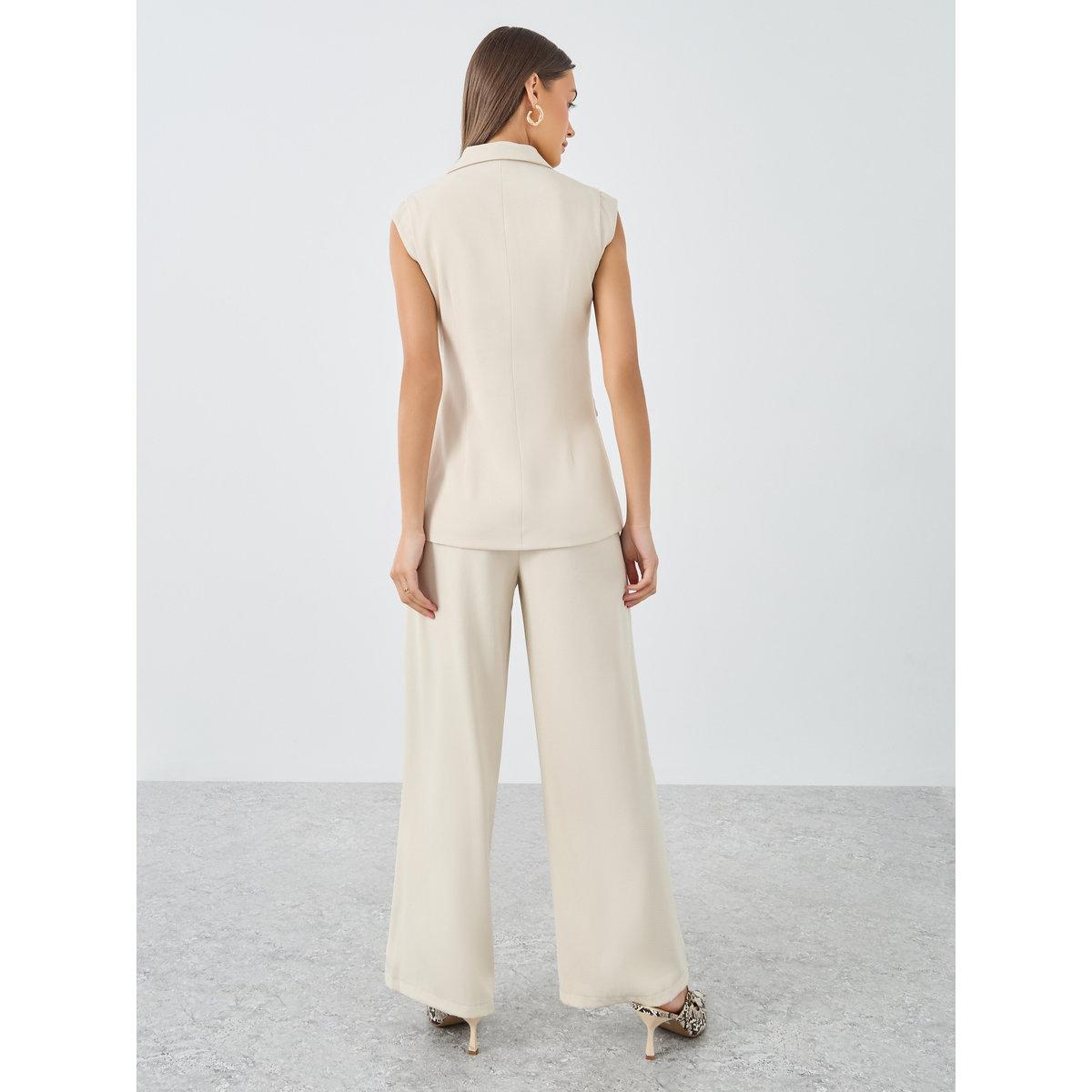 Styli Cream Double Breasted Blazer and Pants Co-Ords-women-clothing-coordsets-image-5