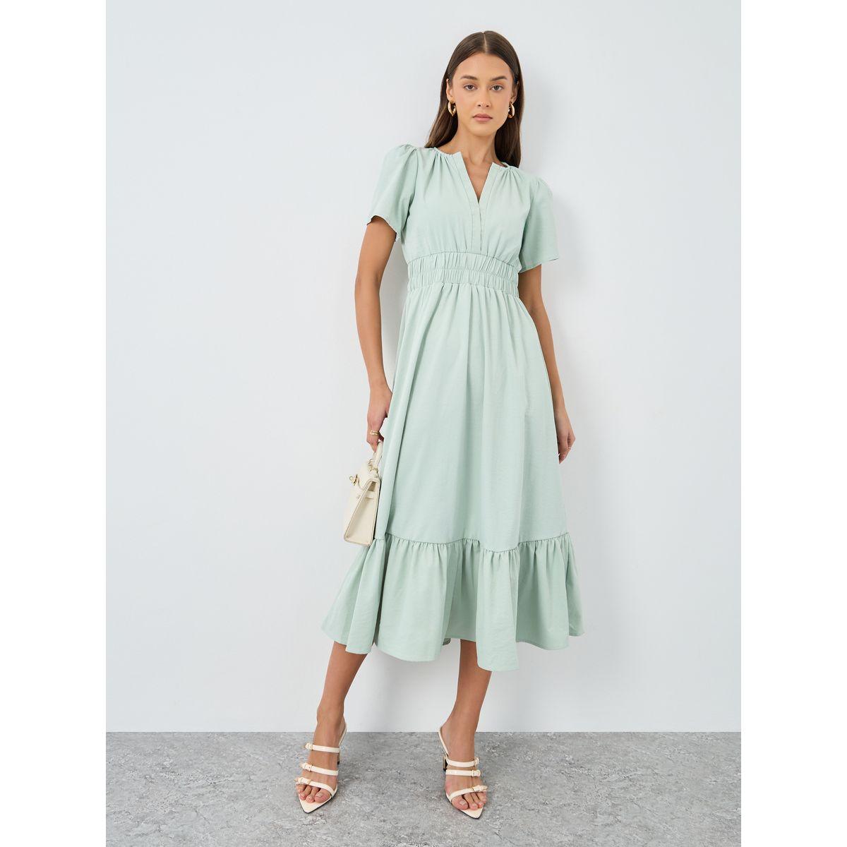 Styli Solid Short Sleeves Tiered Midi Dress-women-clothing-dresses-image-2