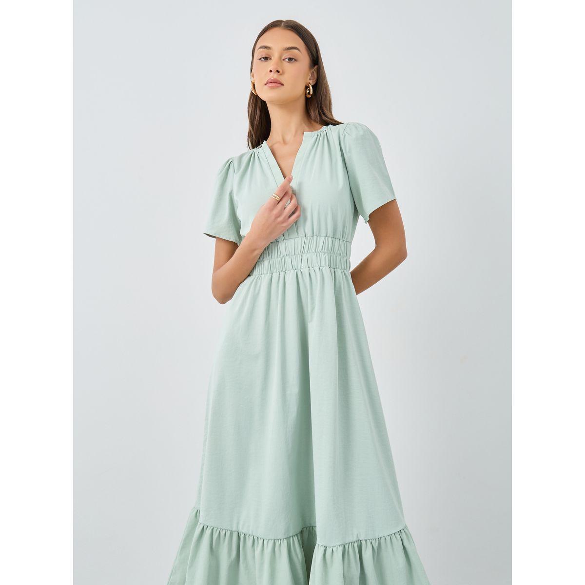 فستان ميدي سادة بأكمام قصيرة-women-clothing-dresses-image-3