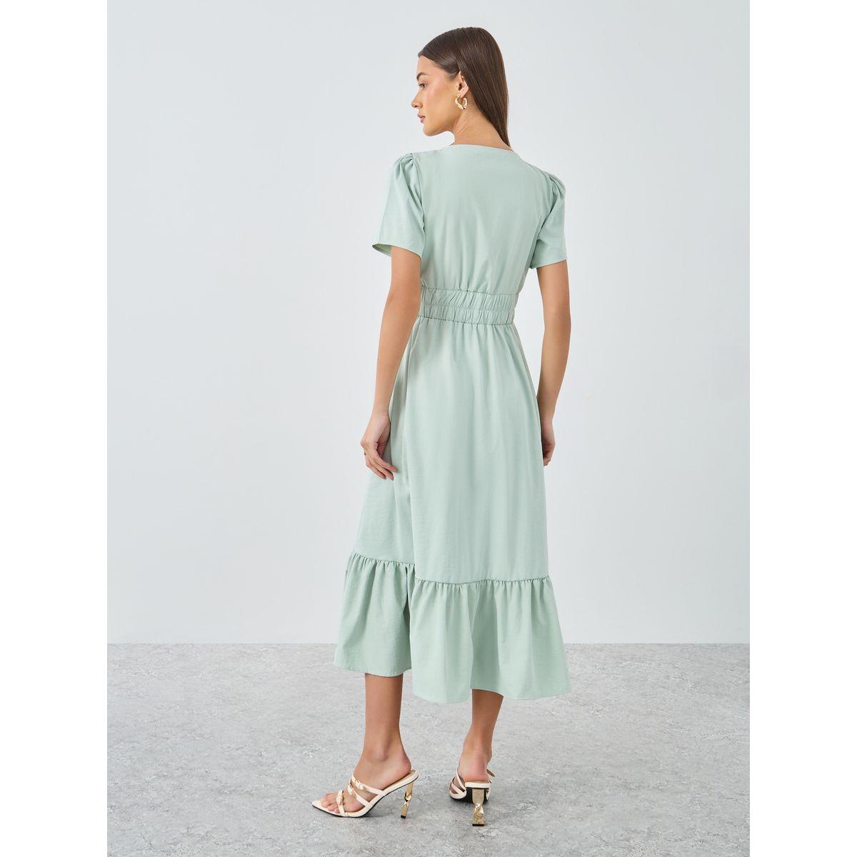 فستان ميدي سادة بأكمام قصيرة-women-clothing-dresses-image-5