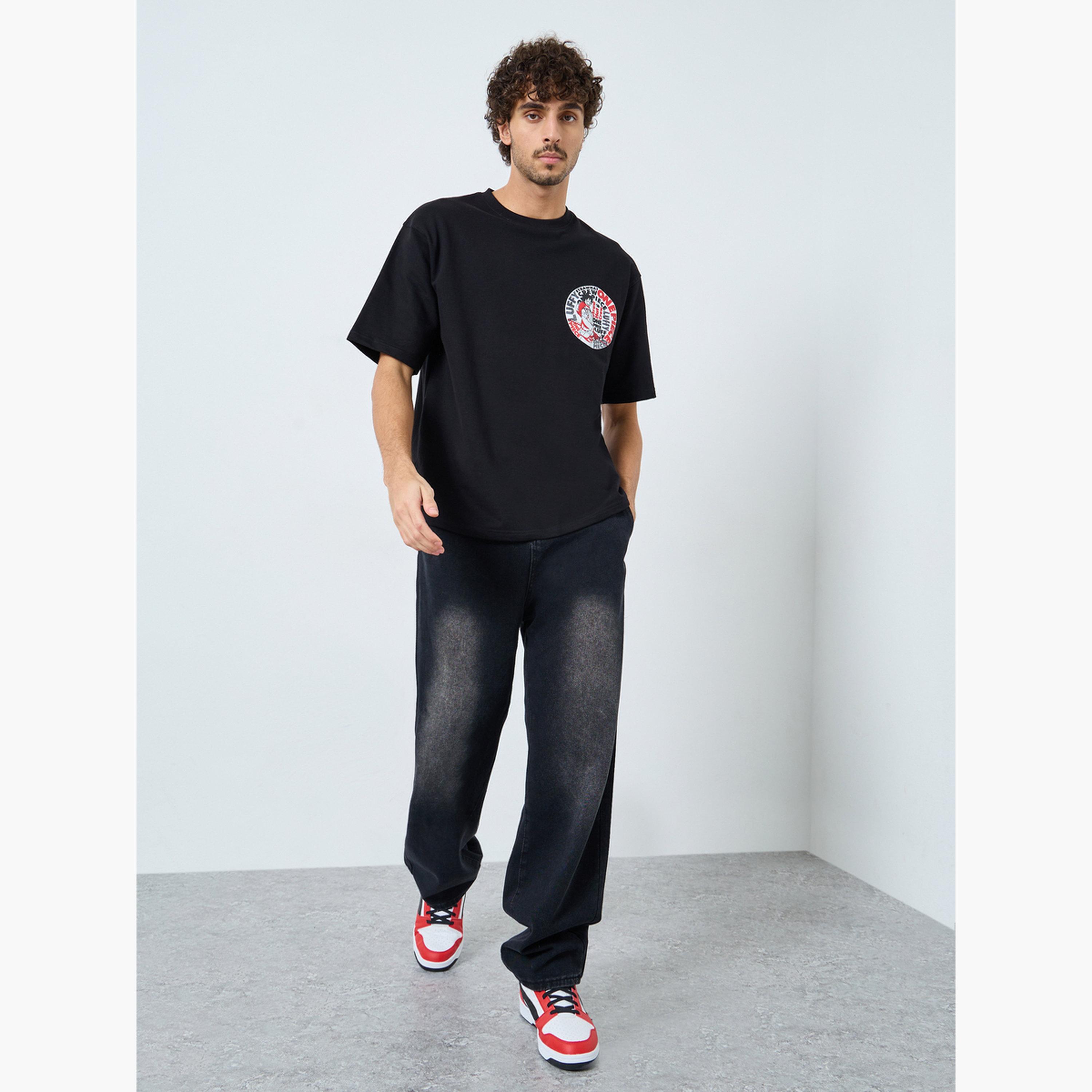 Styli Men Black One Piece Character Print Terry Oversized T-Shirt-men-clothing-tshirtsandpolos-tshirts-image-2