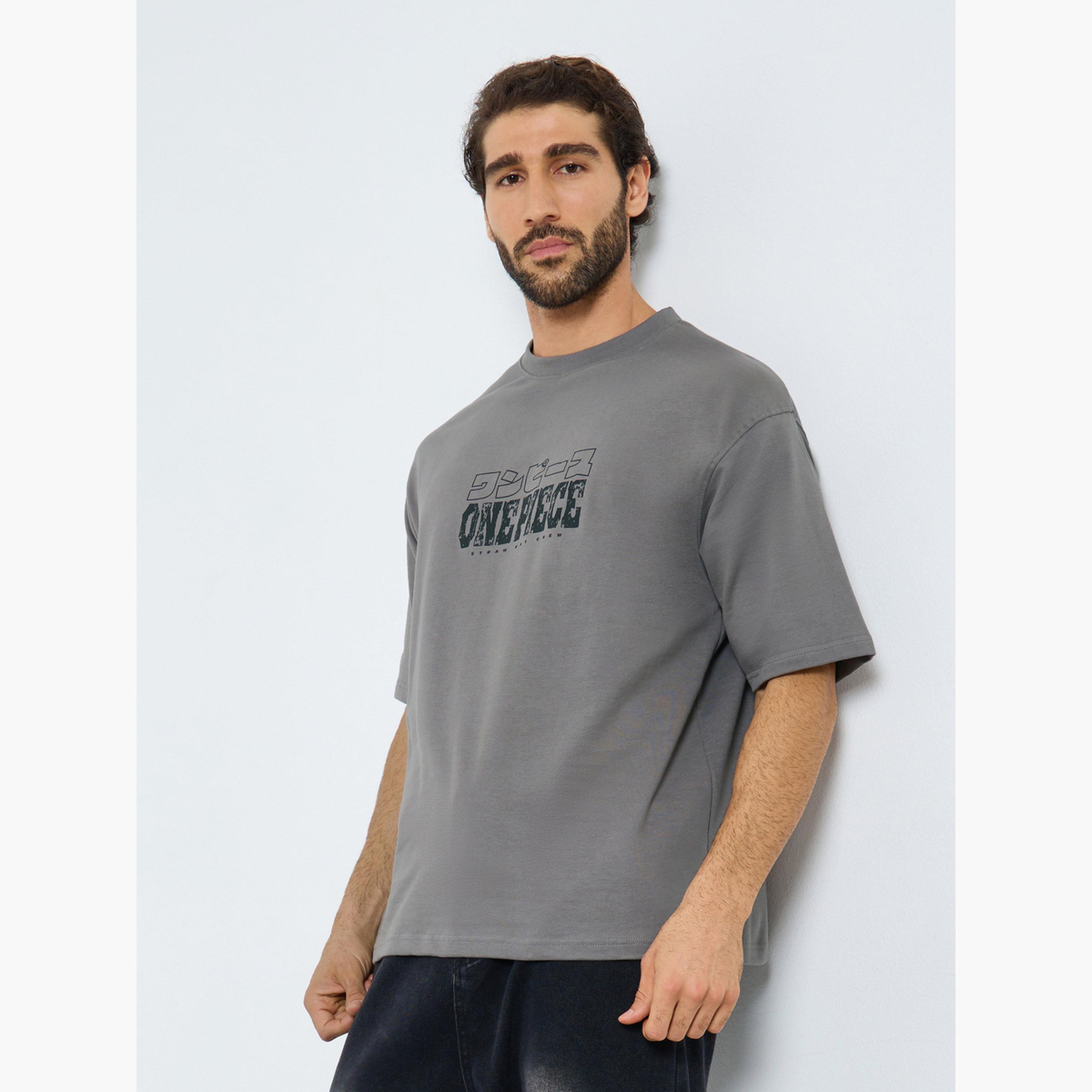 Styli Men Grey One Piece Graphic Print Oversized T-Shirt-men-clothing-tshirtsandpolos-tshirts-image-1