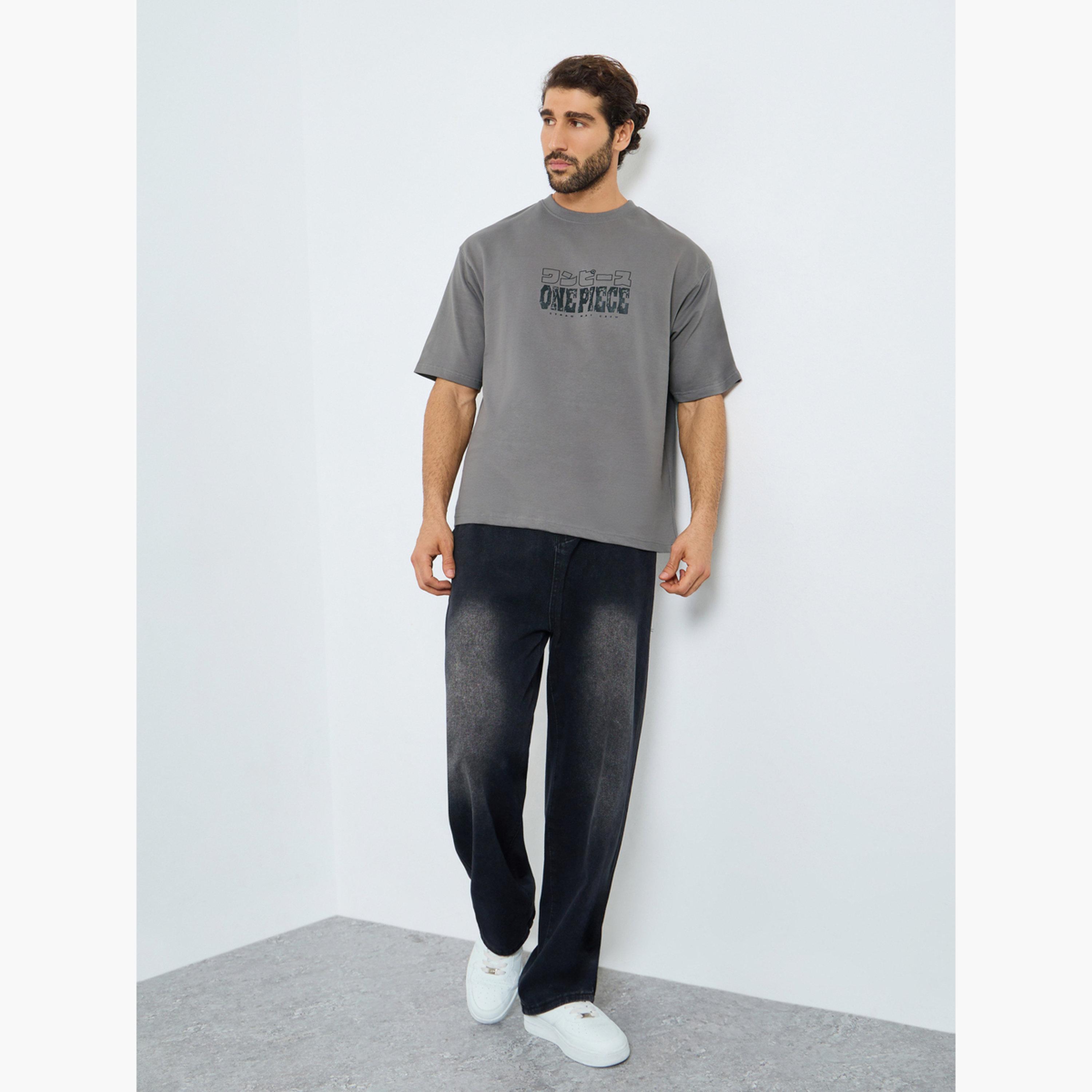 Styli Men Grey One Piece Graphic Print Oversized T-Shirt-men-clothing-tshirtsandpolos-tshirts-image-2