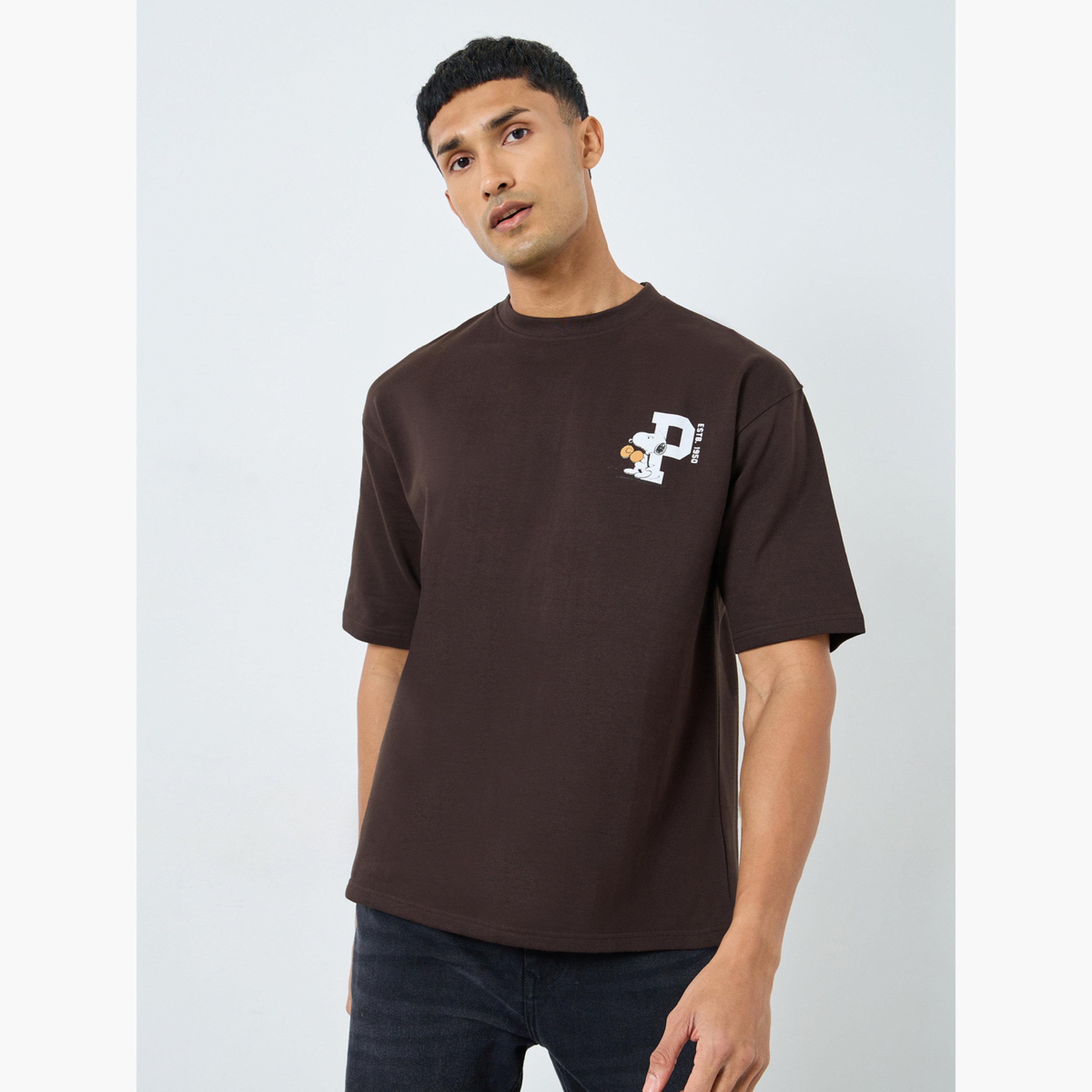 Styli Men Brown Peanuts Graphic Oversized T-Shirt-men-clothing-tshirtsandpolos-tshirts-image-1