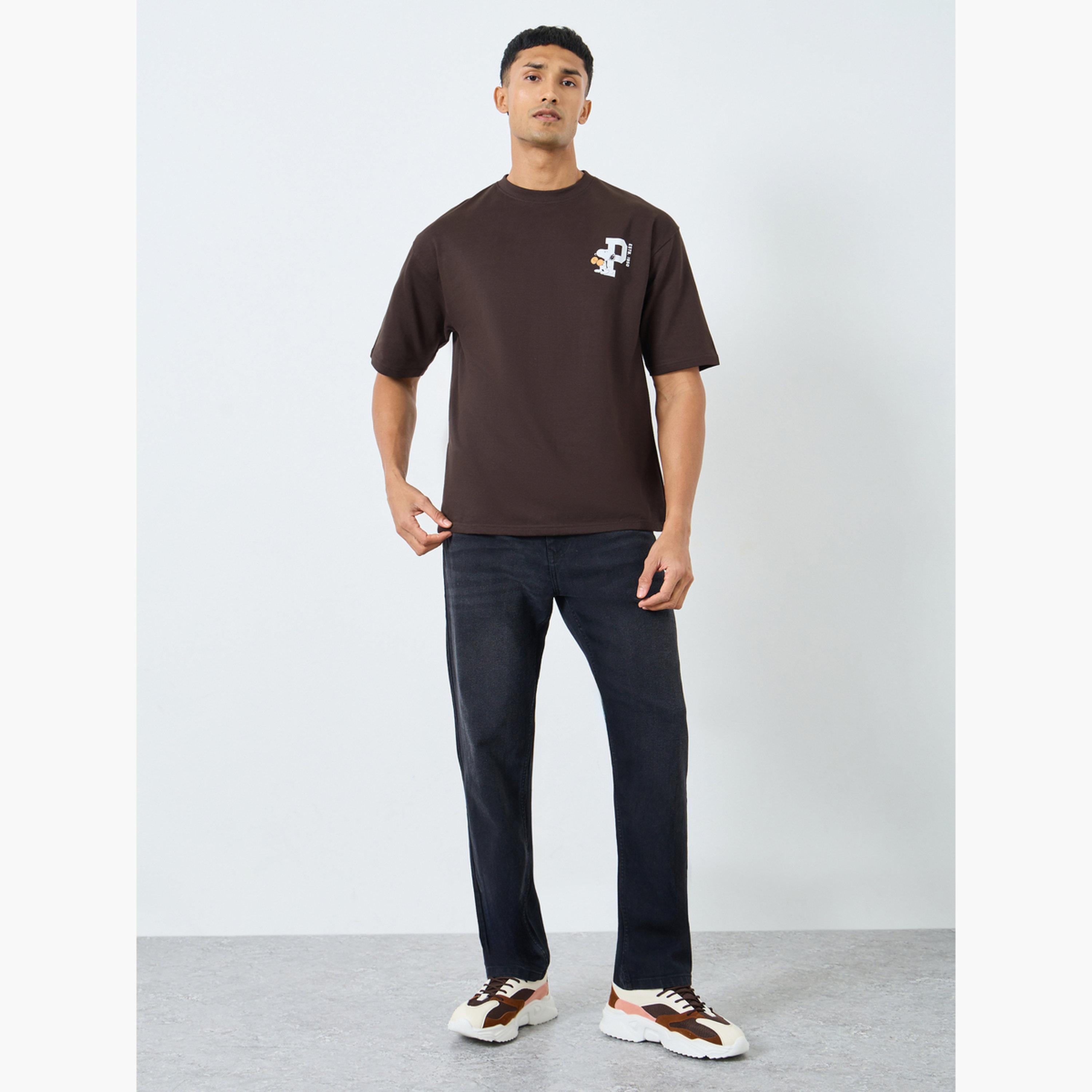 Styli Men Brown Peanuts Graphic Oversized T-Shirt-men-clothing-tshirtsandpolos-tshirts-image-2