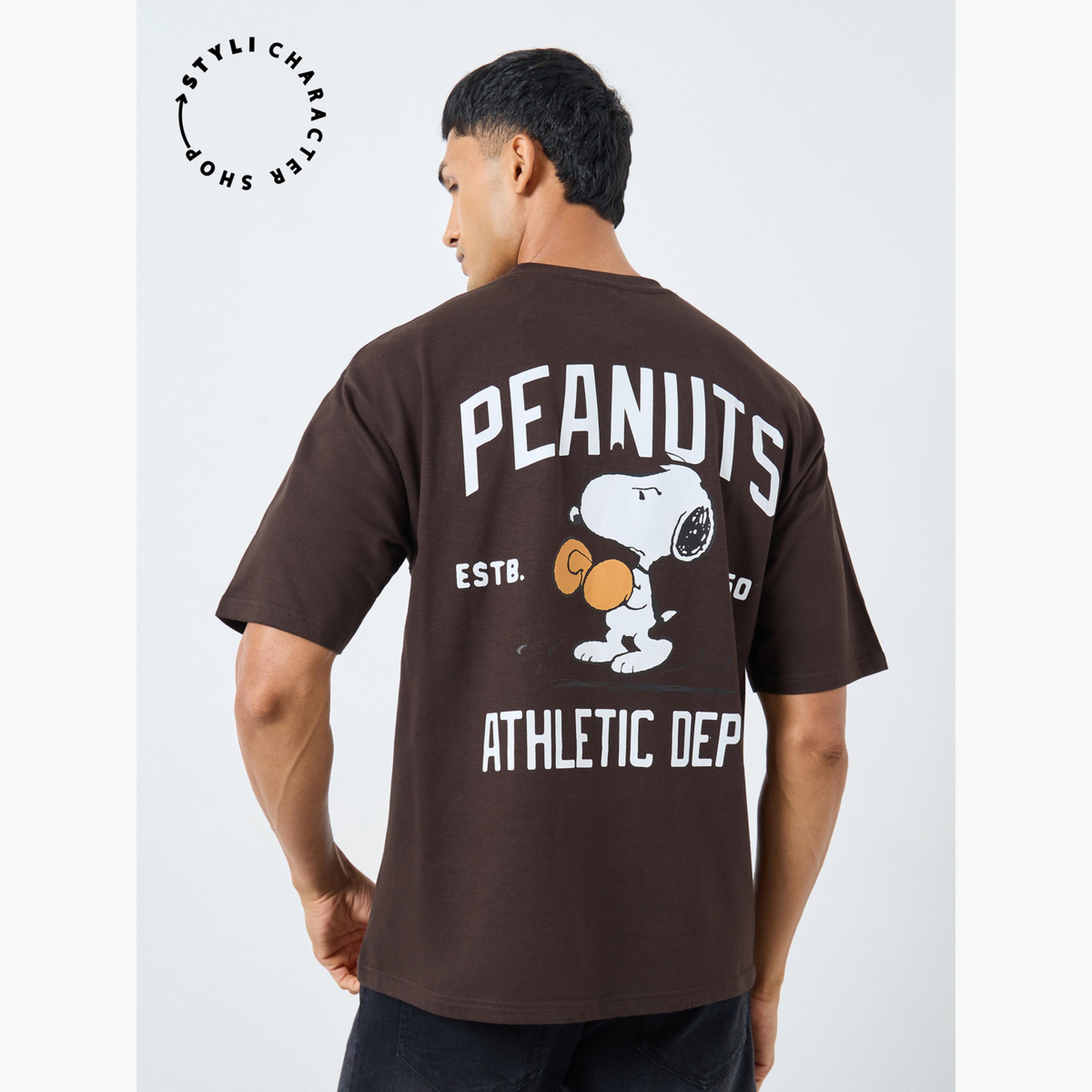 Styli Men Brown Peanuts Graphic Oversized T-Shirt-men-clothing-tshirtsandpolos-tshirts-image-3