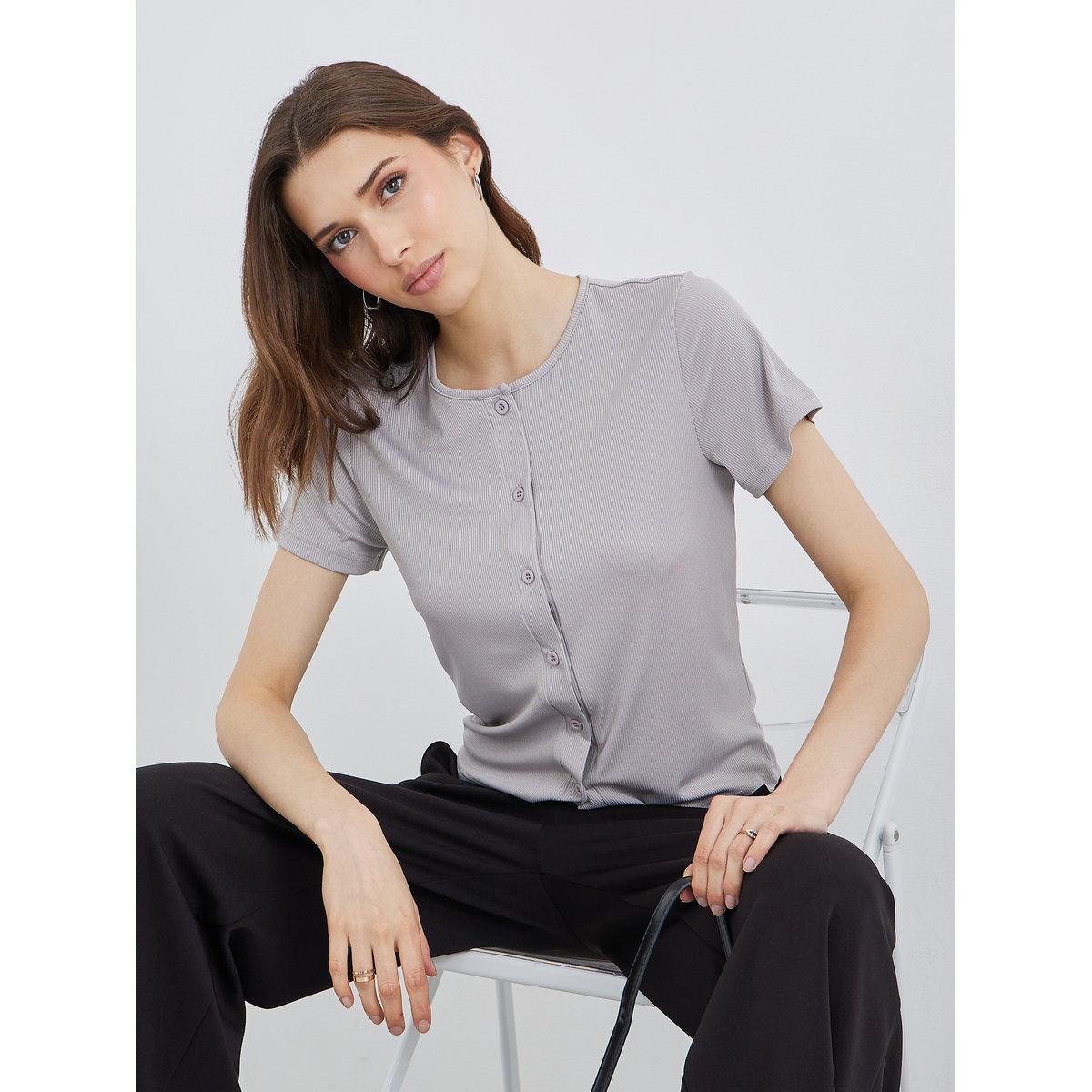Styli Solid Regular Fit Buttoned T-Shirt-women-clothing-tshirts-image-1