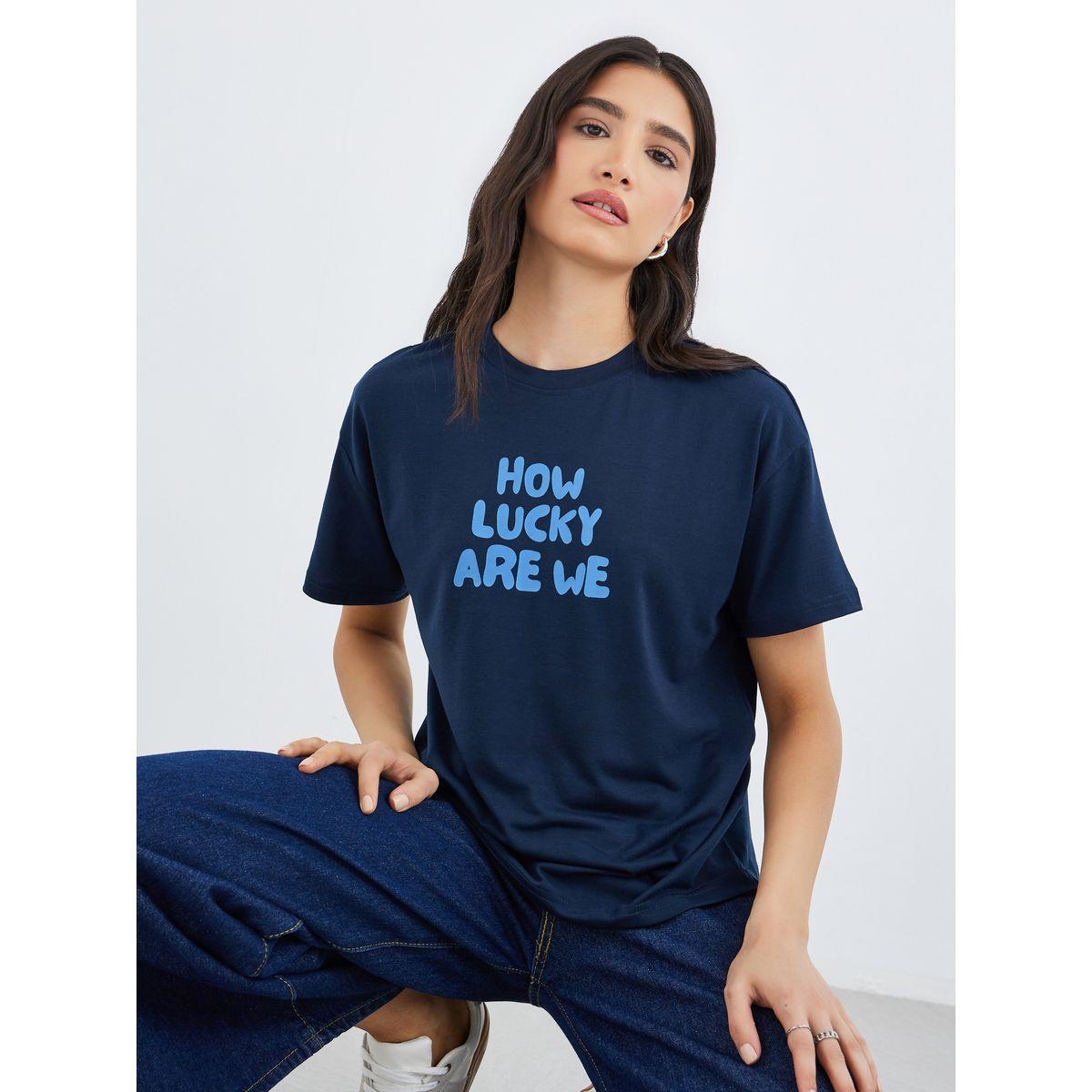 Styli Slogan Print Round Neck T-Shirt-women-clothing-tshirts-image-1