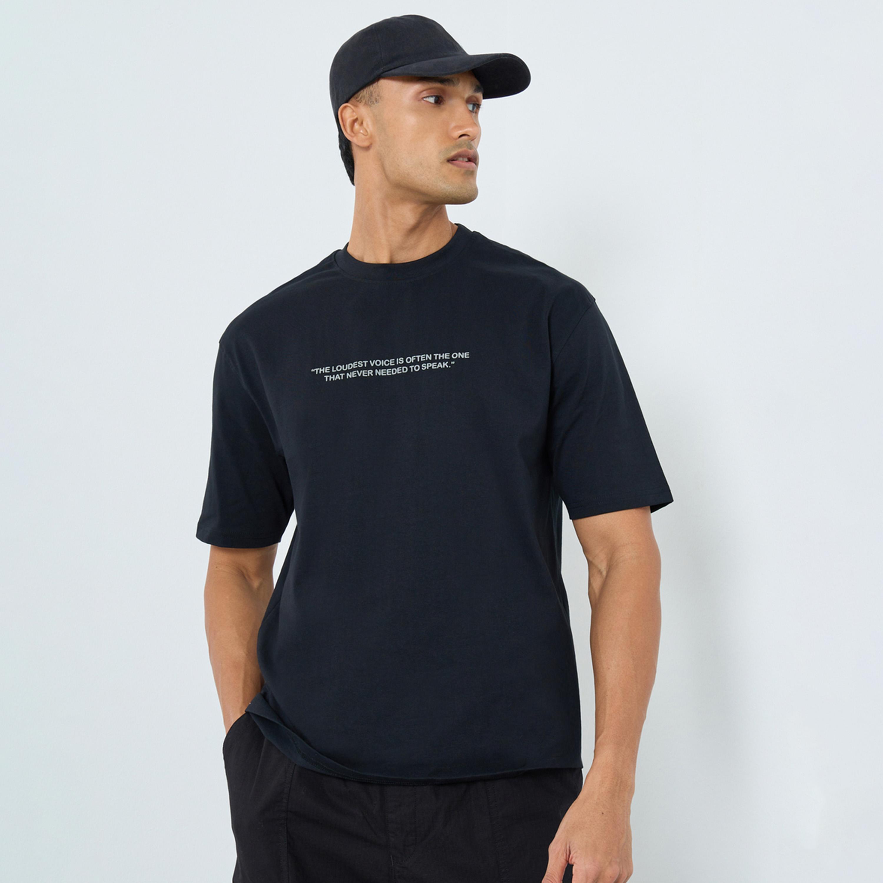 Styli Men Black Oversized Graphic Print T-Shirt-men-clothing-tshirtsandpolos-tshirts-image-1