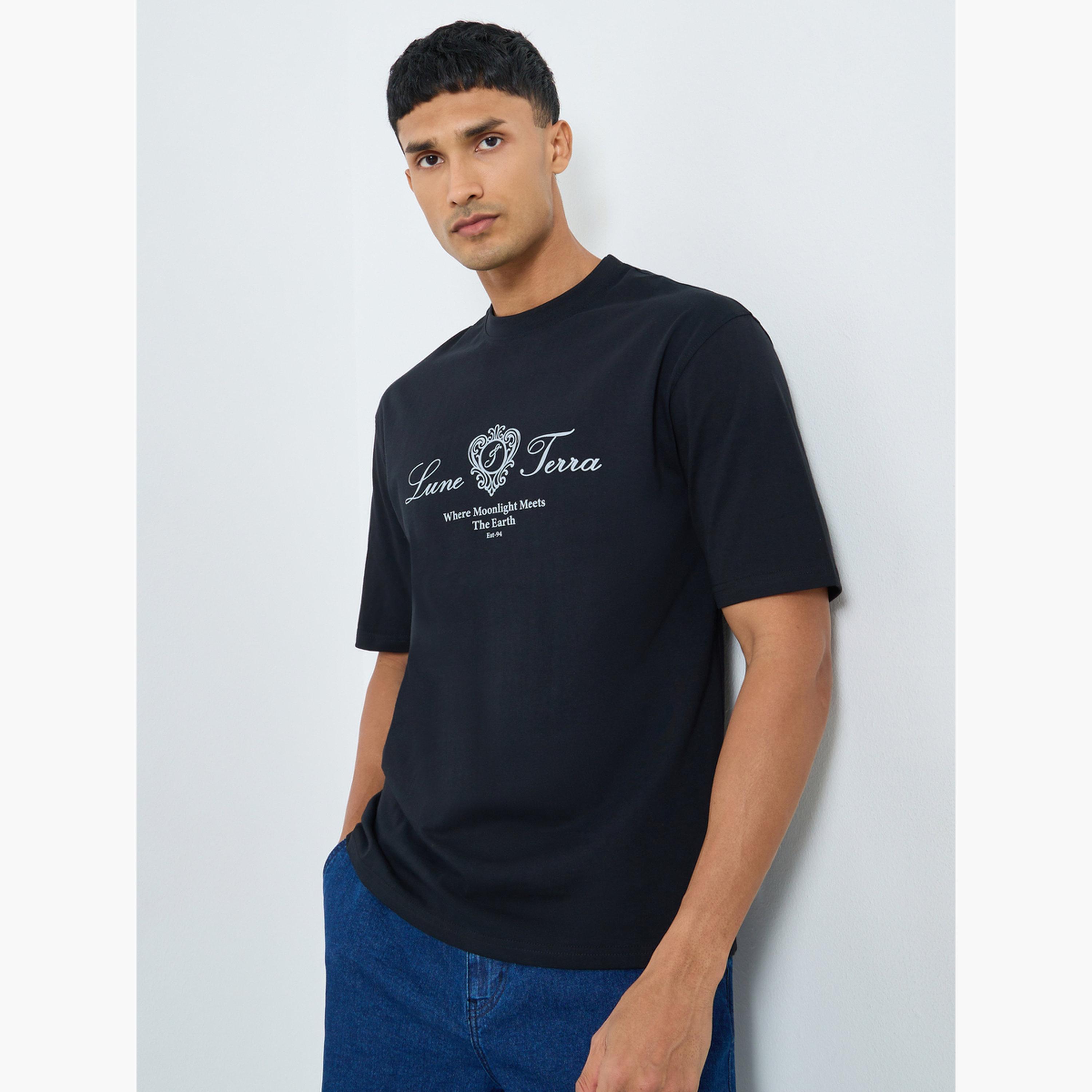 Styli Men Black Graphic Print Oversized T-Shirt-men-clothing-tshirtsandpolos-tshirts-image-1