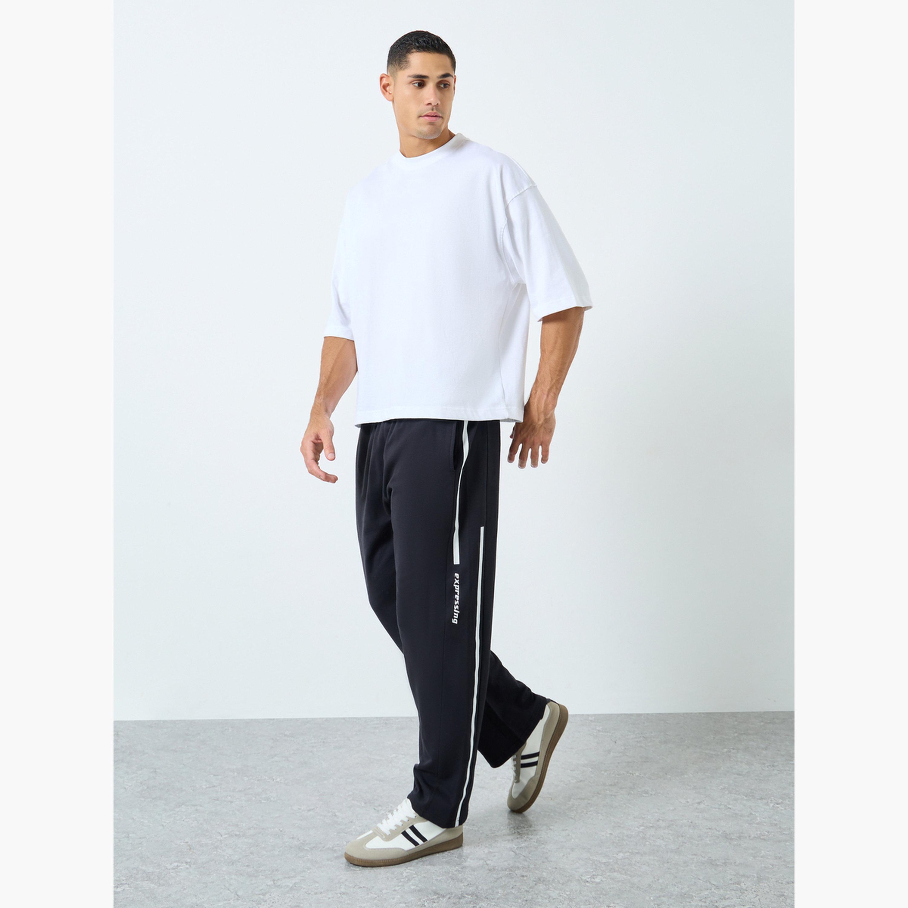 Styli Men Black Slogan Print Oversized Joggers-men-clothing-bottoms-joggers-image-2