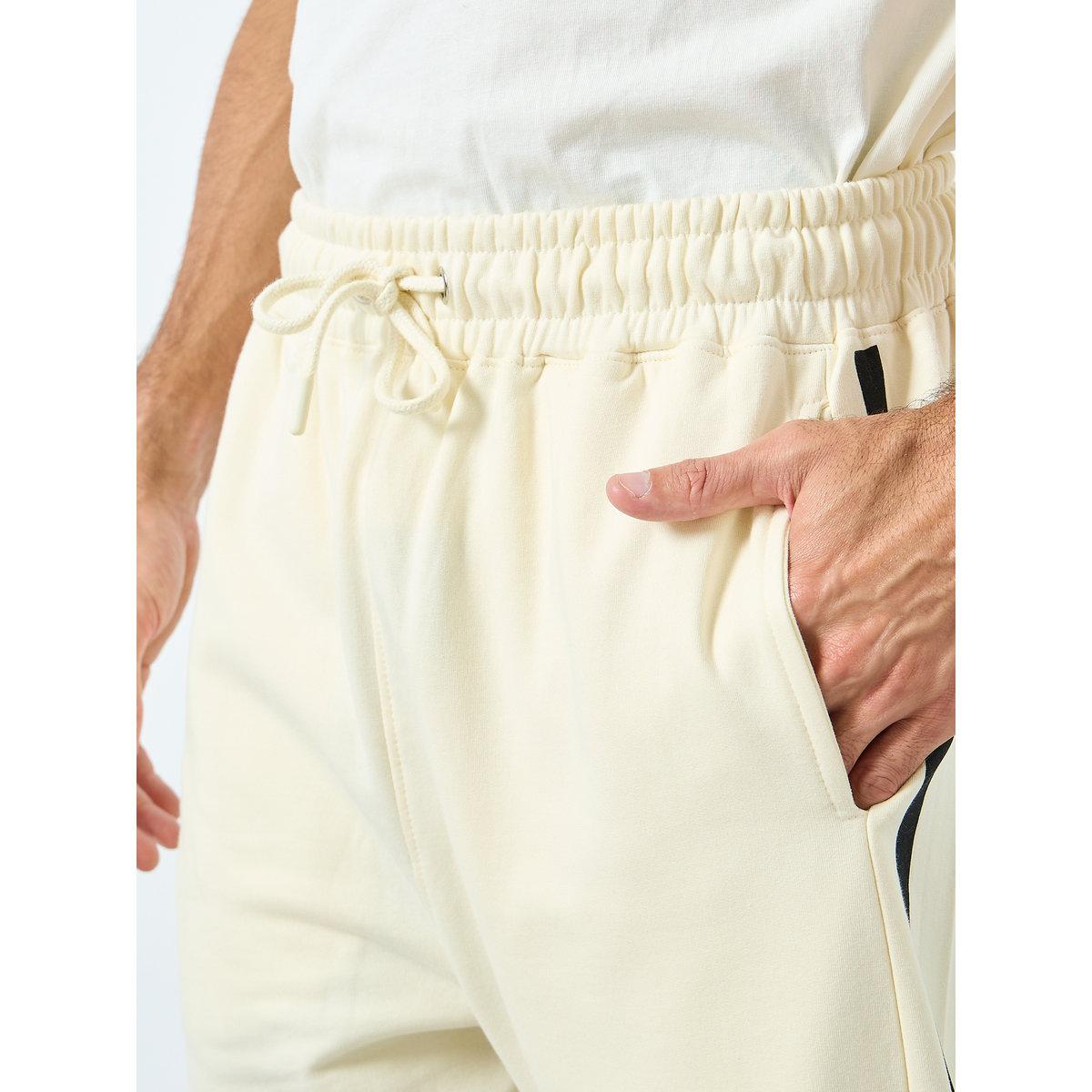 Styli Men Cream Striped Panel Fleece Joggers-men-clothing-bottoms-joggers-image-3