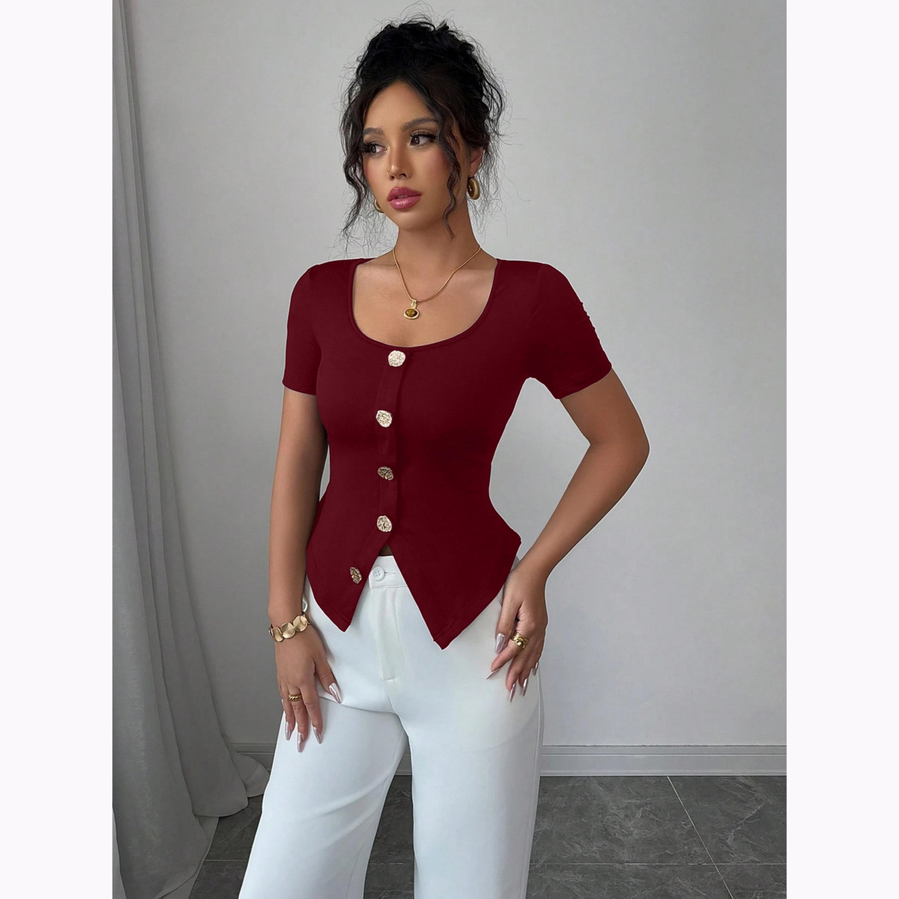 بلوزة بأزرار أمامية وياقة مربعة-women-clothing-shirtsandblouses-blouses-image-2