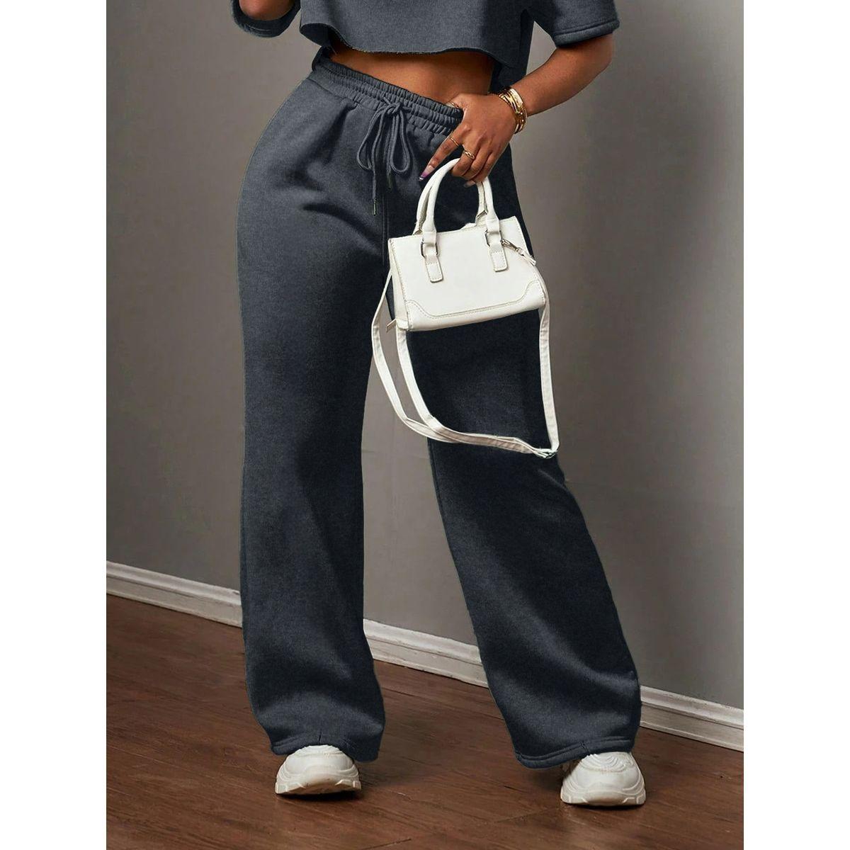 Styli Women Black Solid Drawstring Waist Joggers-women-clothing-bottoms-joggers-image-4