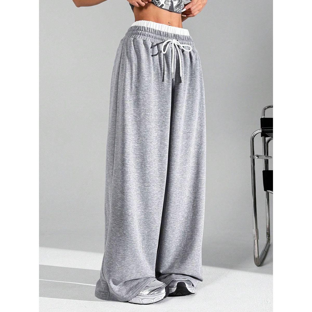 Styli Solid Elastic Drawstring Waist Wide Leg Joggers-women-clothing-bottoms-joggers-image-3