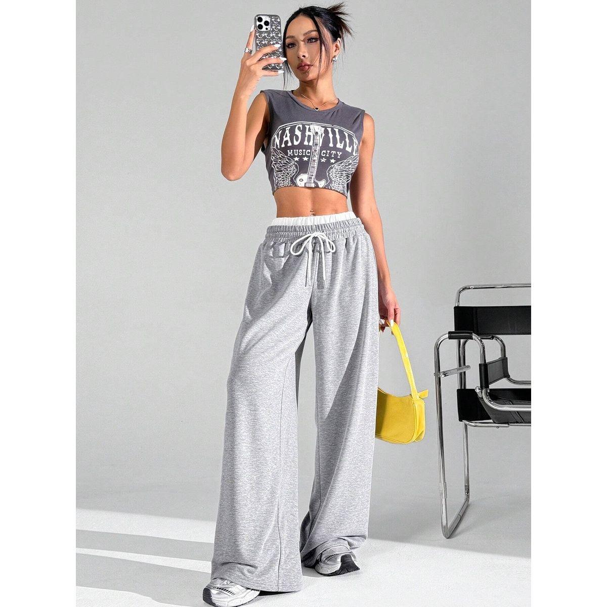 Styli Solid Elastic Drawstring Waist Wide Leg Joggers-women-clothing-bottoms-joggers-image-4