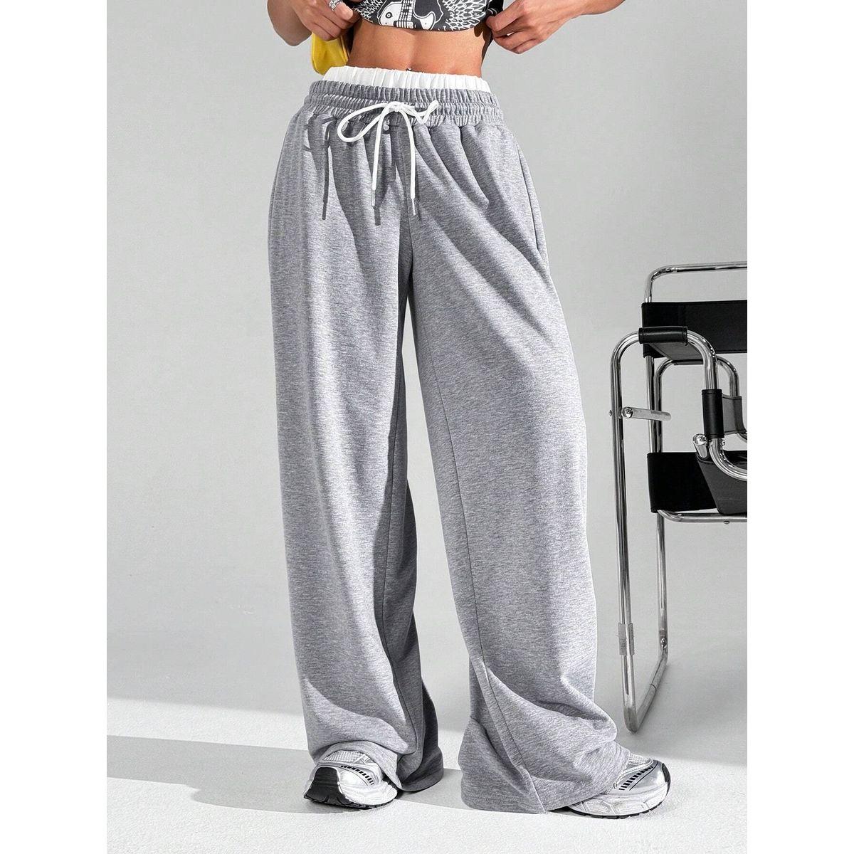 Styli Solid Elastic Drawstring Waist Wide Leg Joggers-women-clothing-bottoms-joggers-image-5