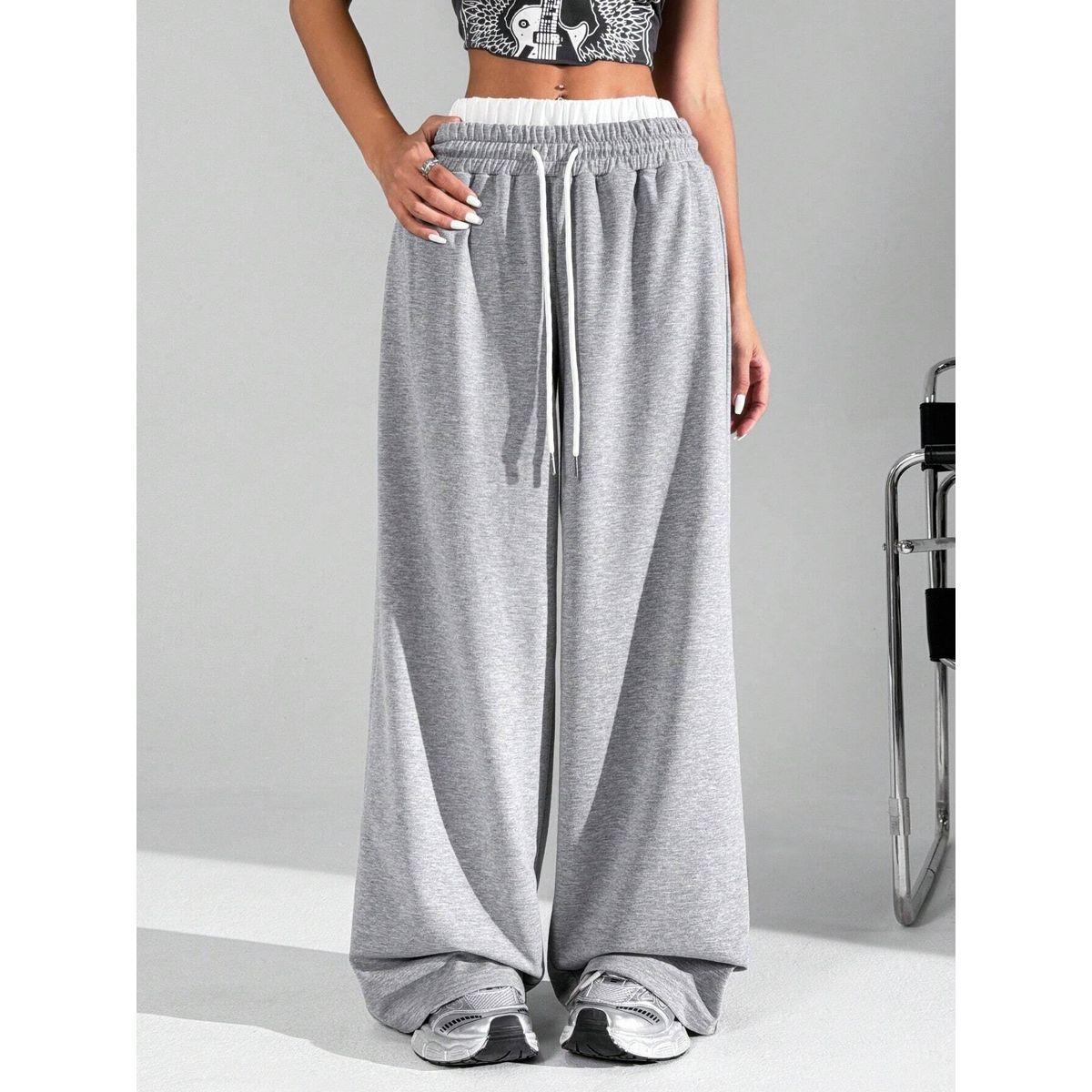 Styli Solid Elastic Drawstring Waist Wide Leg Joggers-women-clothing-bottoms-joggers-image-6