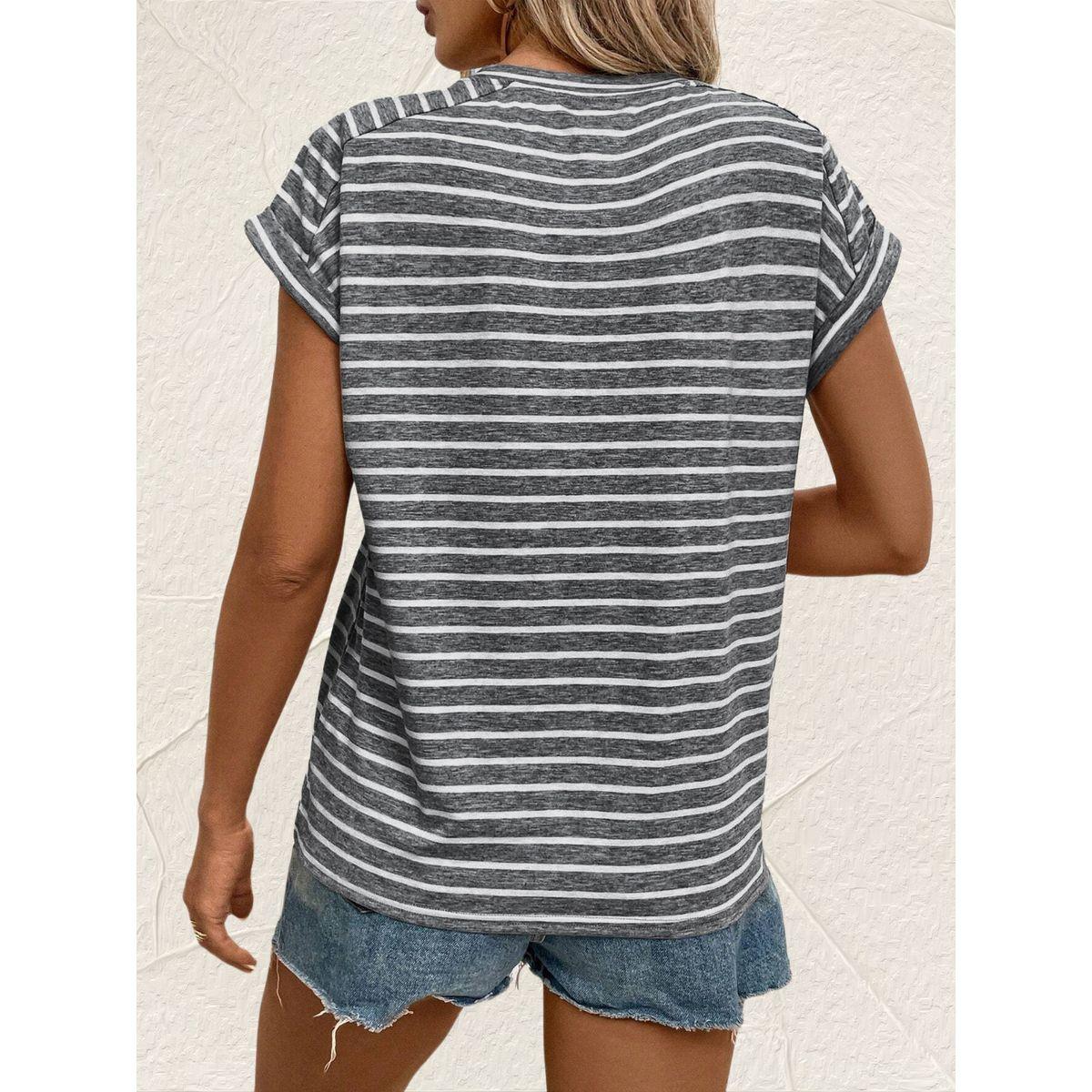Styli Striped Round Neck Short Sleeve T-Shirt-women-clothing-tshirts-image-2