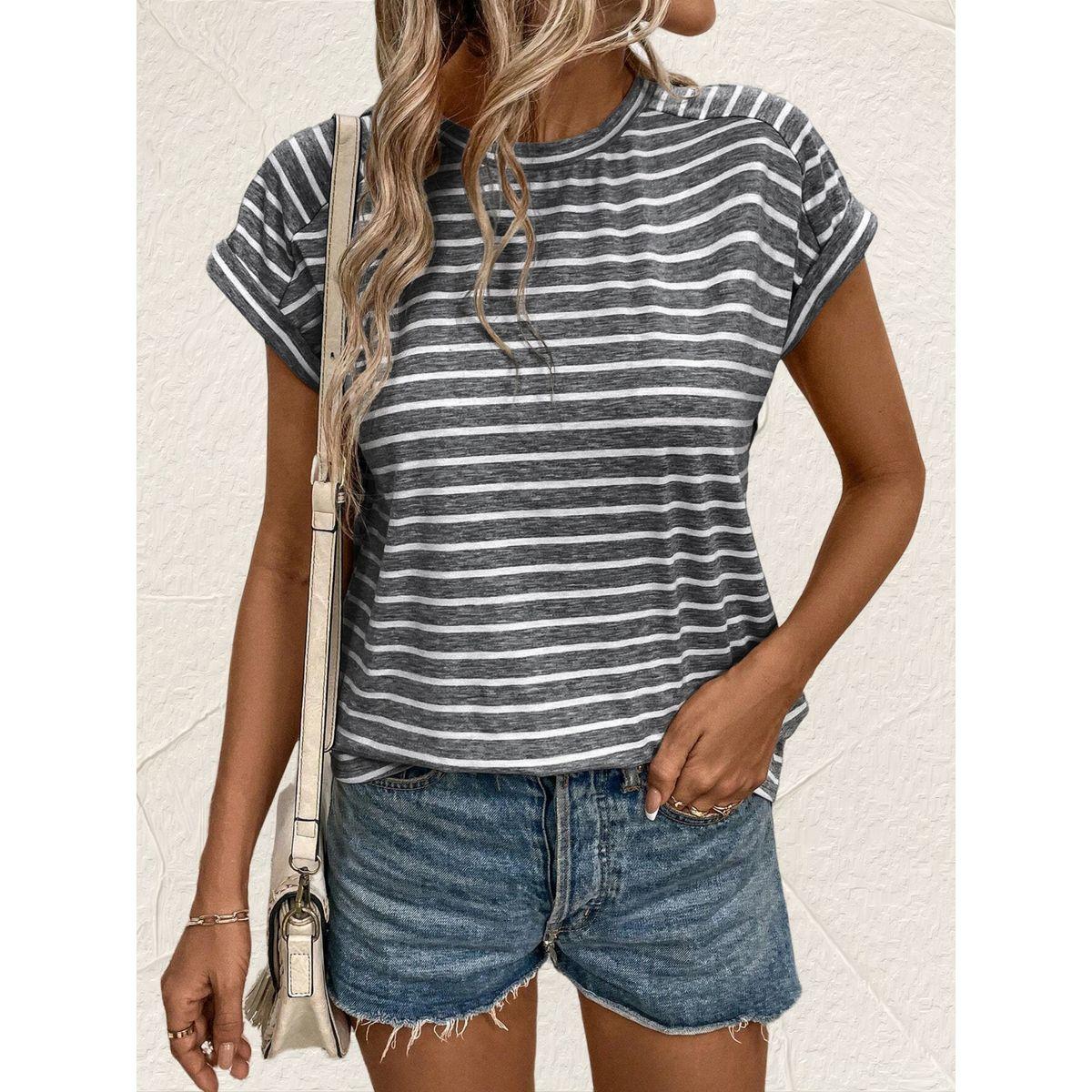 Styli Striped Round Neck Short Sleeve T-Shirt-women-clothing-tshirts-image-4