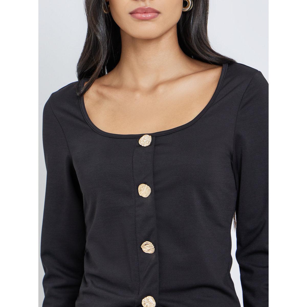 Styli Knitted Square Neck Buttoned Top-women-clothing-tshirts-image-3
