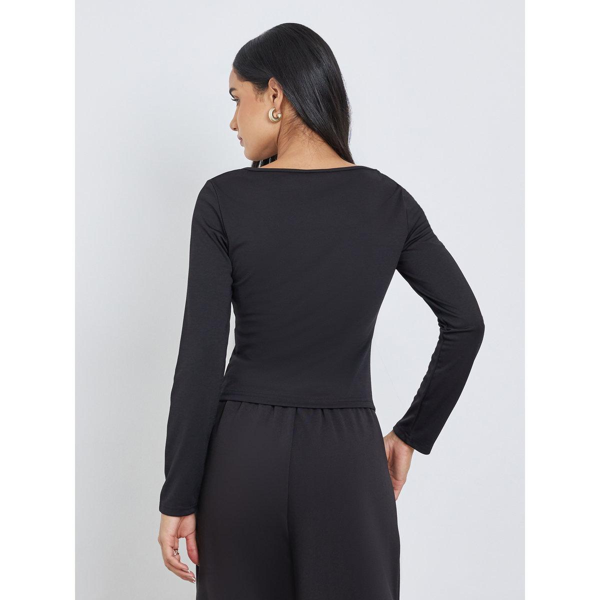 Styli Knitted Square Neck Buttoned Top-women-clothing-tshirts-image-4