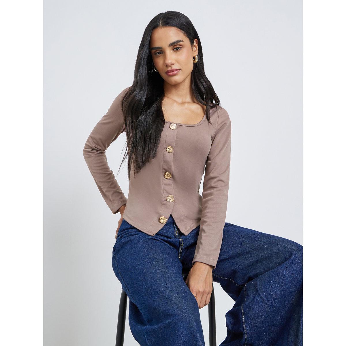 بلوزة سادة بياقة مربعة-women-clothing-shirtsandblouses-blouses-image-1