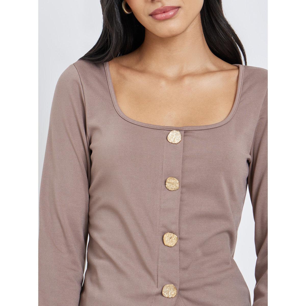 Styli Solid Square Neck Buttoned Top-women-clothing-shirtsandblouses-blouses-image-4