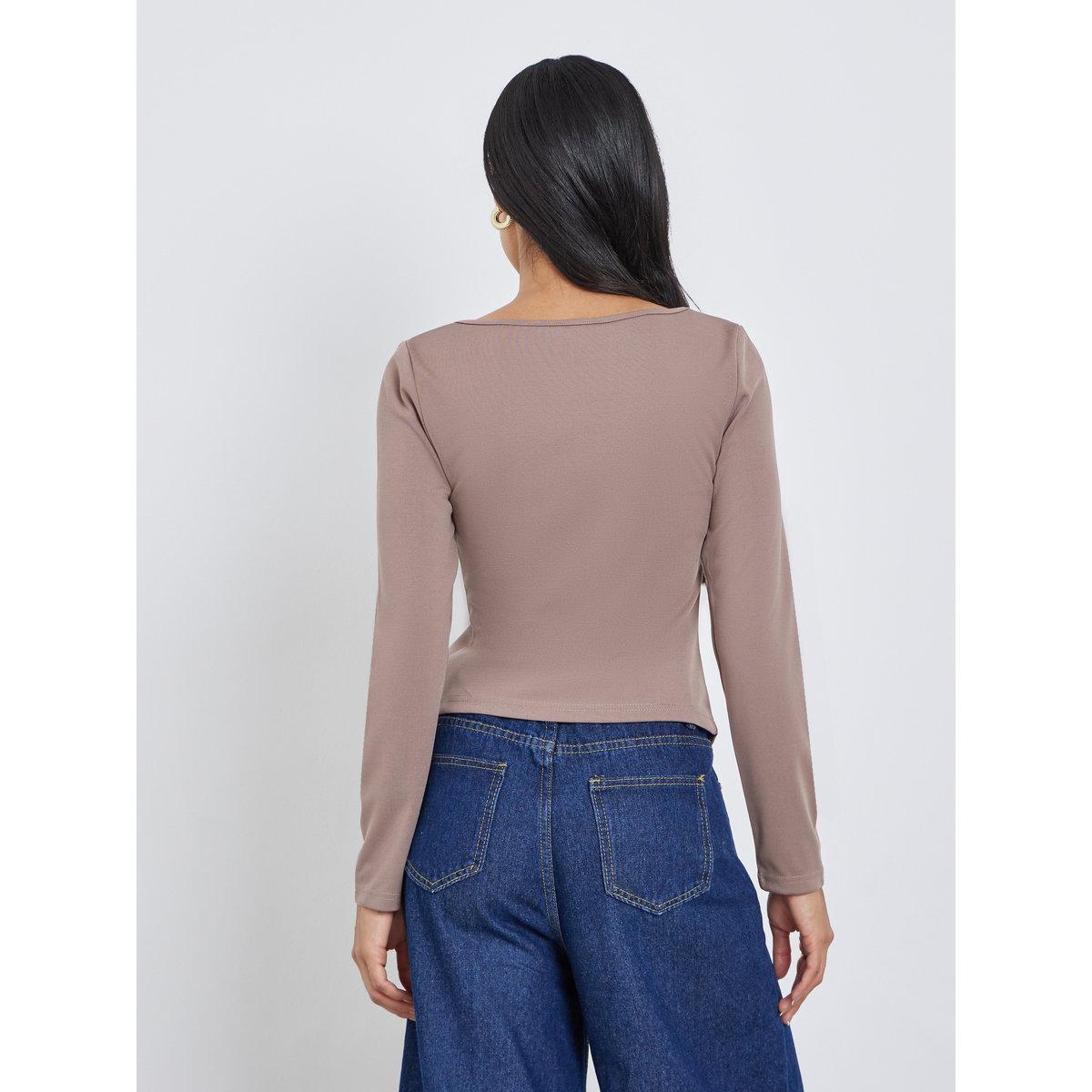 Styli Solid Square Neck Buttoned Top-women-clothing-shirtsandblouses-blouses-image-5
