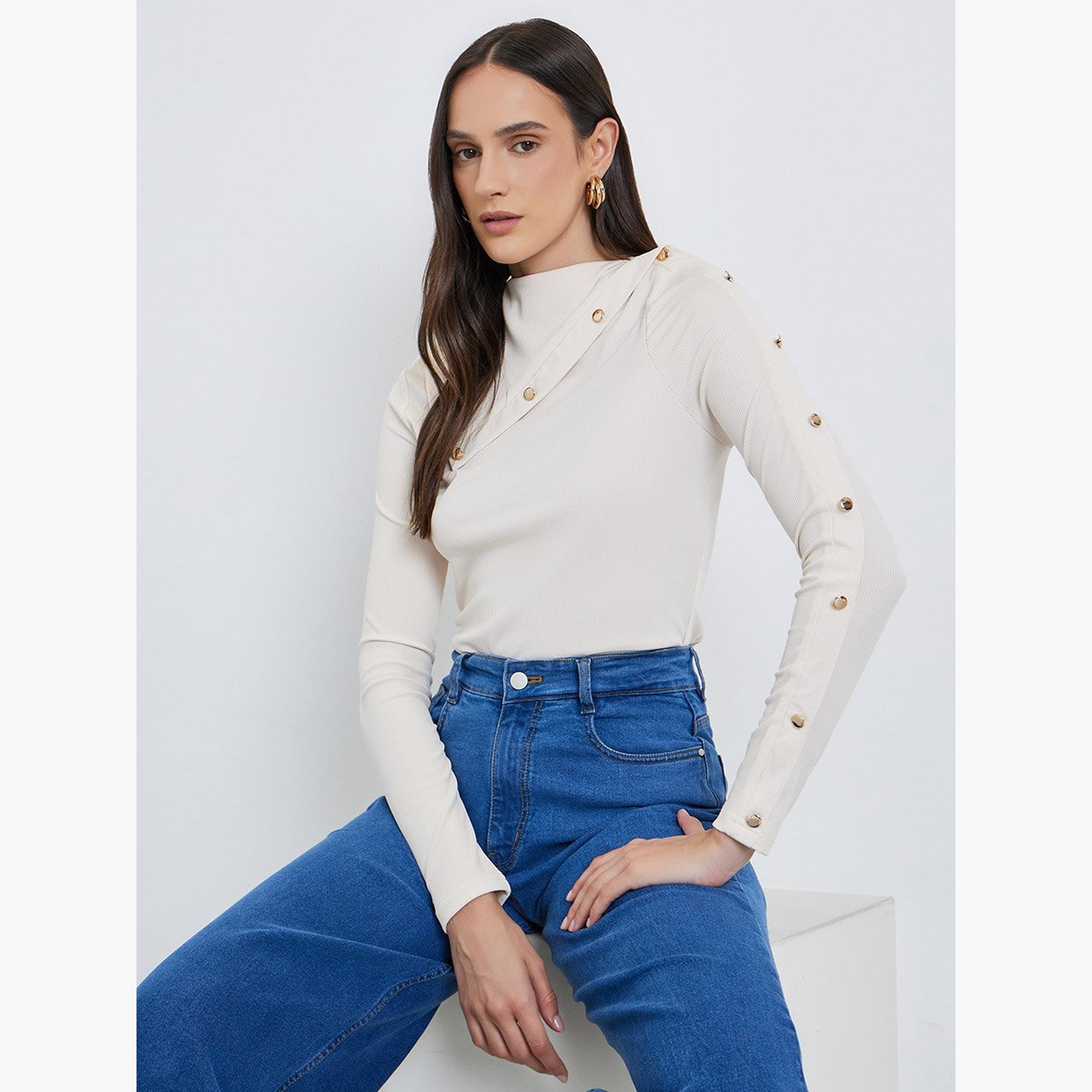 Styli Buttoned Detail Long Sleeve Top-women-clothing-shirtsandblouses-blouses-image-1