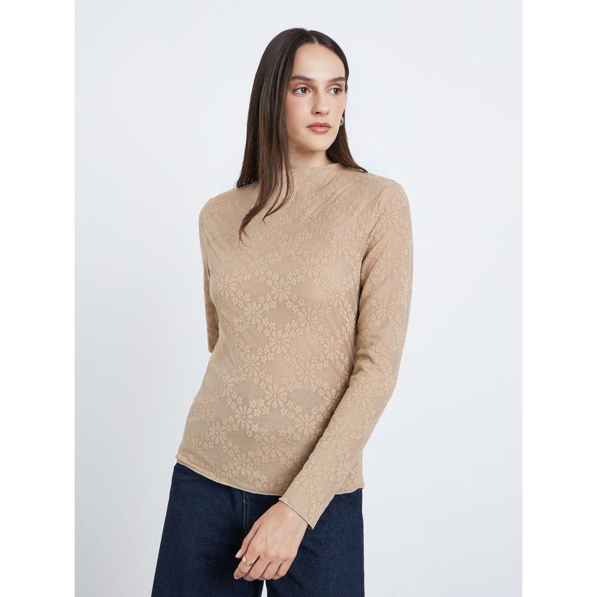 بلوزة محبوكة بتفاصيل بارزة الملمس-women-clothing-tshirts-image-3